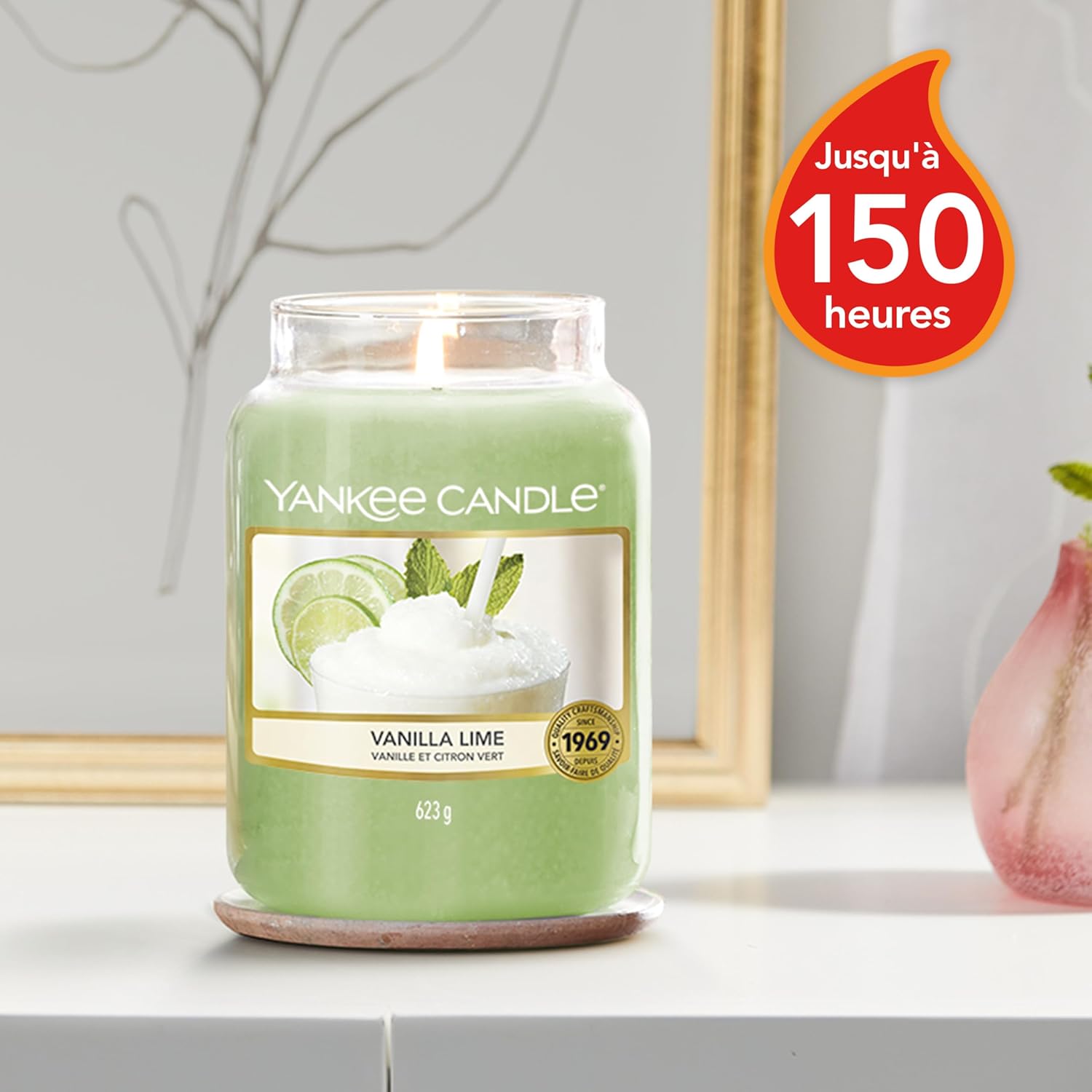 Detalle 1 de Yankee Candle Bougie Jarre Parfumée Grande Taille – Vanille et Citron Vert