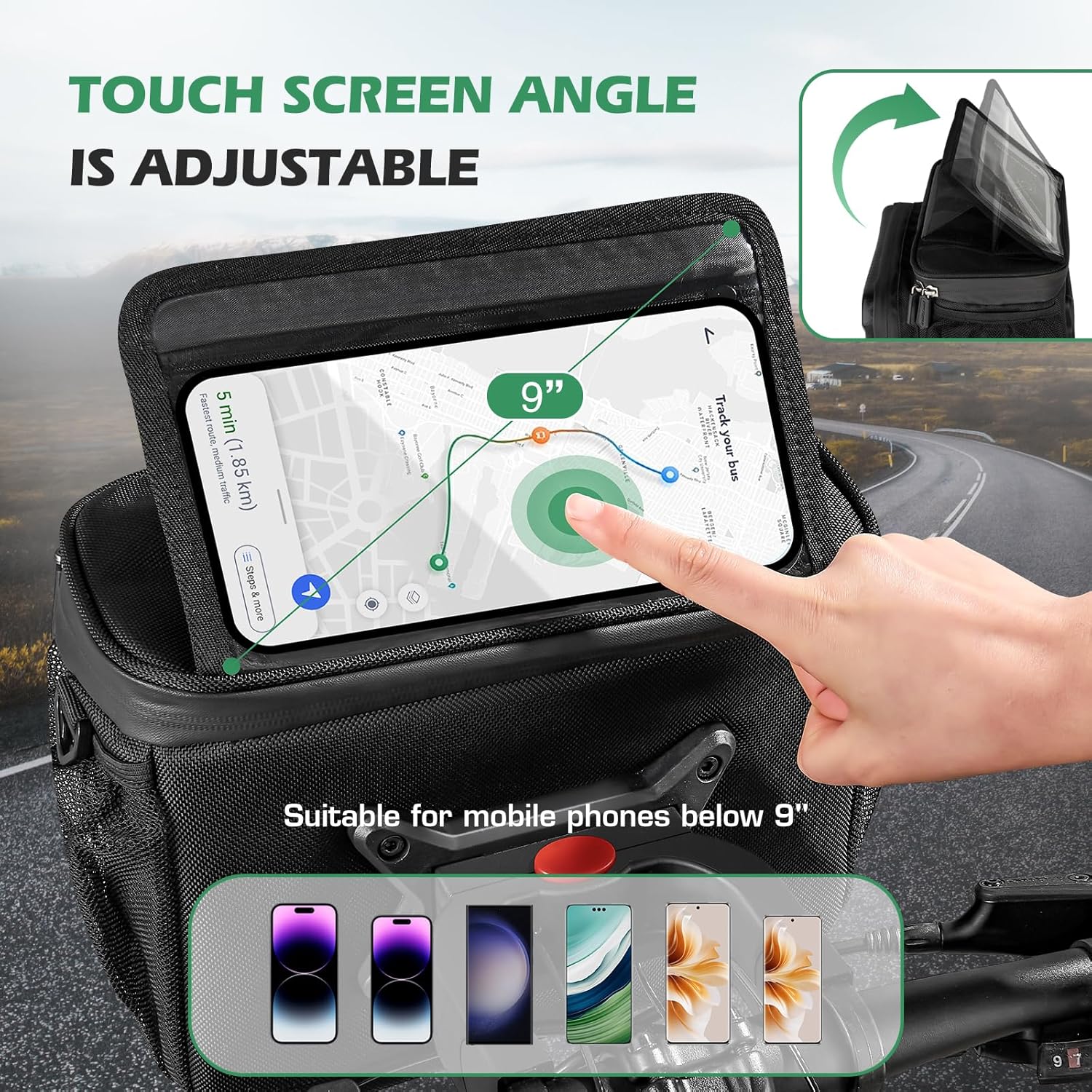 Detalle de Zyxformis Sacoche Guidon avec Adaptateur – 6L, Écran Tactile et Étanche pour Vélos et Vélos Électriques