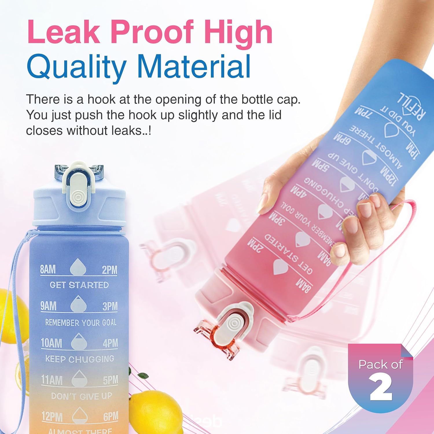 Thumbnail 5 de Pack of 2 750ml Kids Water Bottles with Straw 🚰