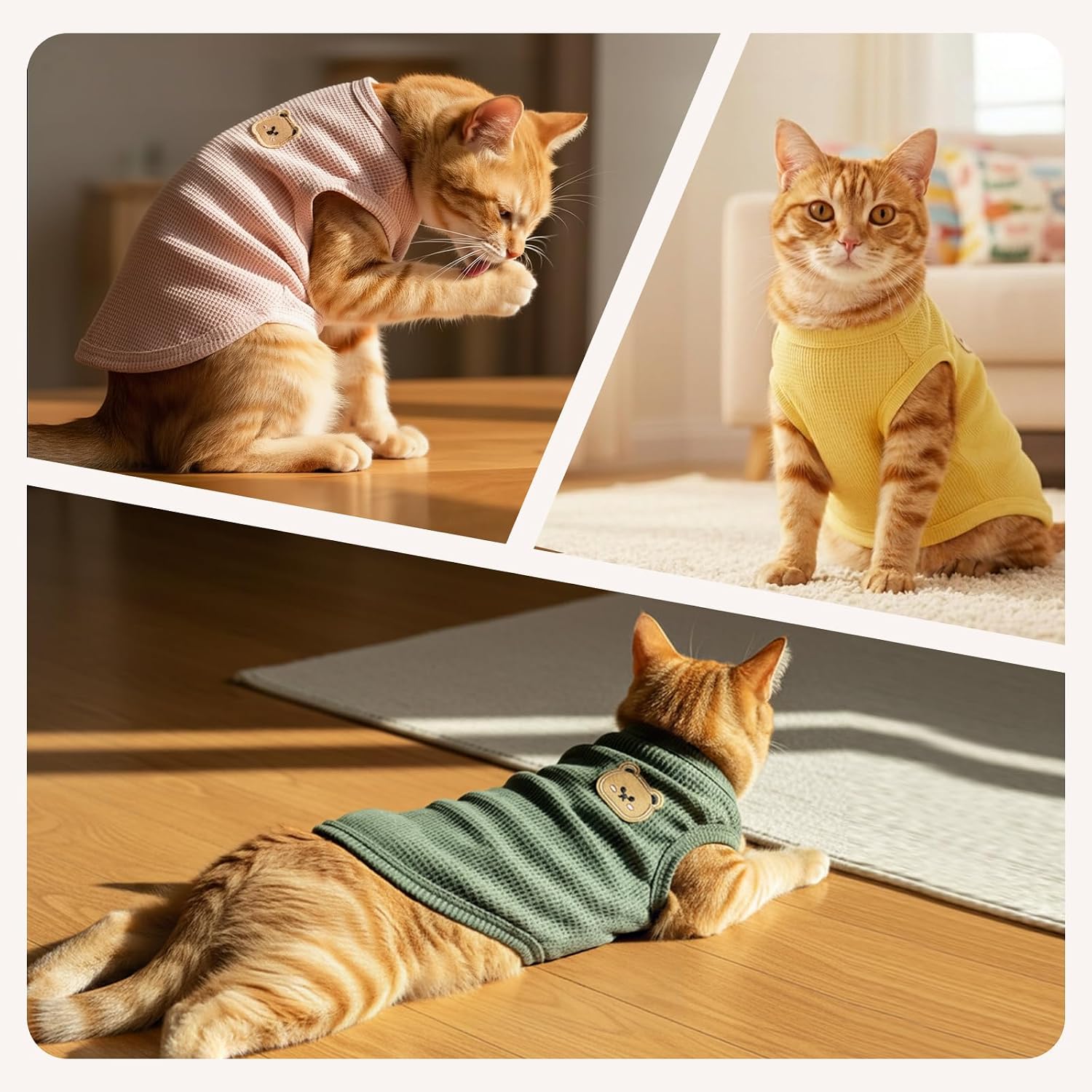 Thumbnail 2 de Coohams Katzenkleidung 3er Pack – Katzen Tshirt aus Waffelstoff (2XL), inklusive Bären-Apperl