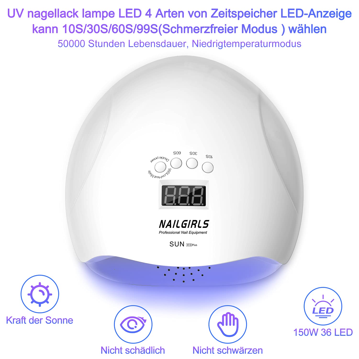 Detalle de NAILGIRLS LED UV Lampe 150W Nagellack-Trockner