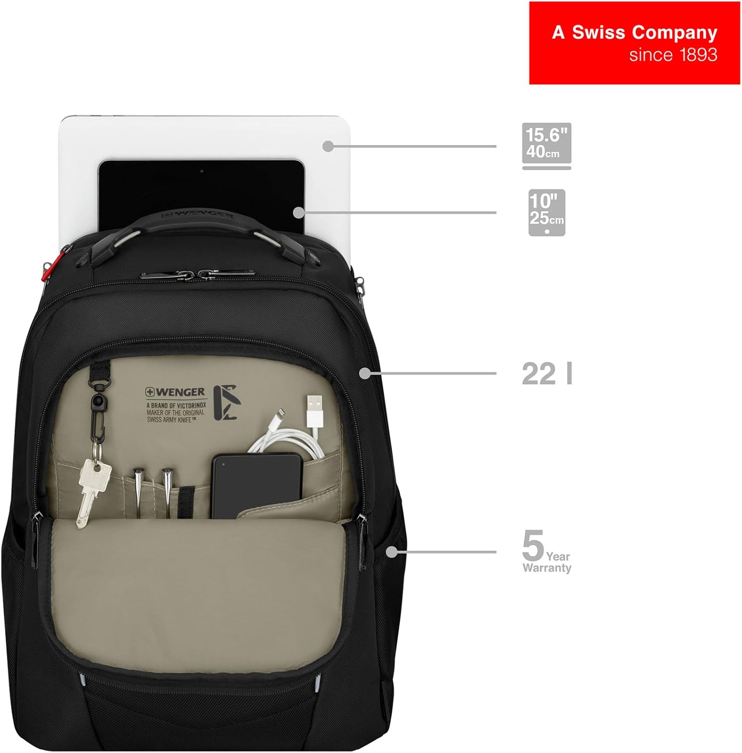 Thumbnail 6 de WENGER Altair Brief Laptop-Tasche mit Tabletfach, Organizer und recyceltem Außenmaterial – Schwarz