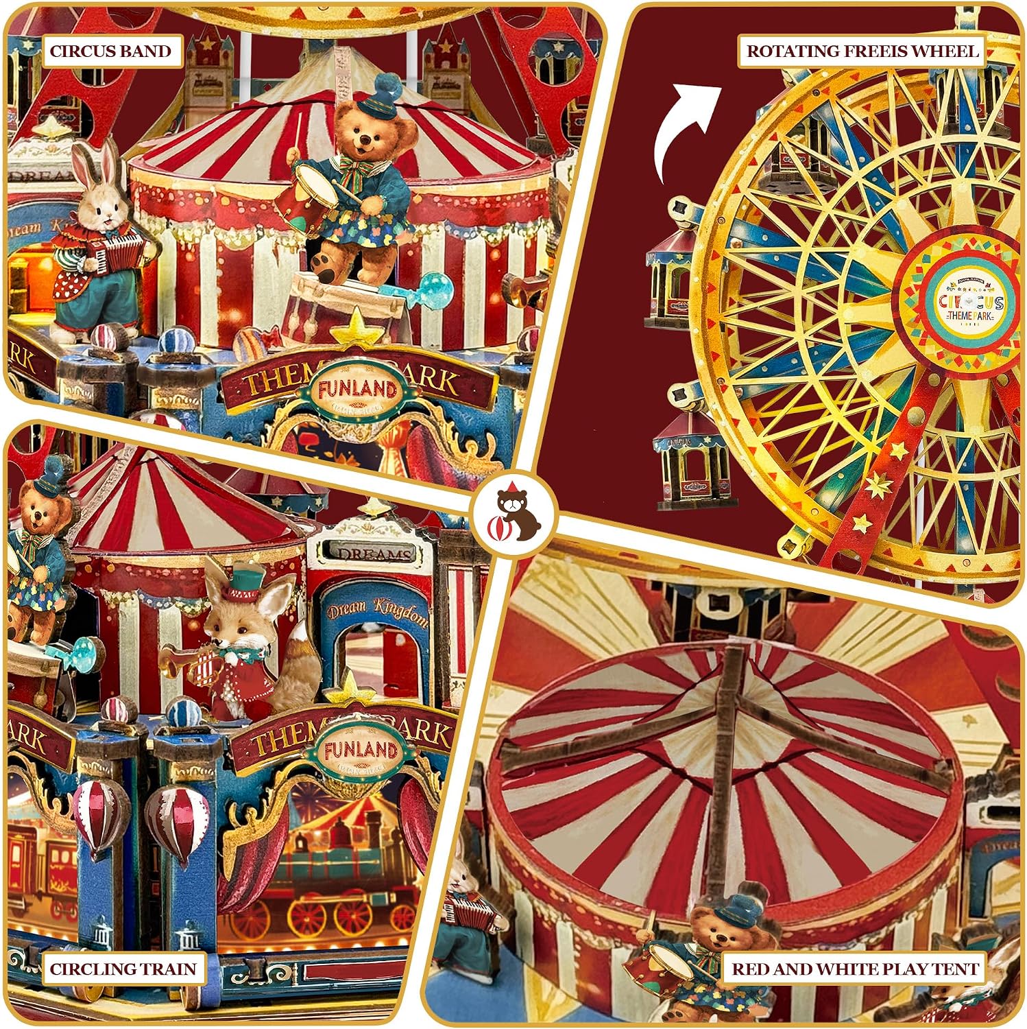 Detalle de STRUCWOOD DIY 3D Holzpuzzle Riesenrad (Hundertjahr-Riesenrad) inkl. Lichtern & Musik – Miniatur-Zirkushaus als Bauset