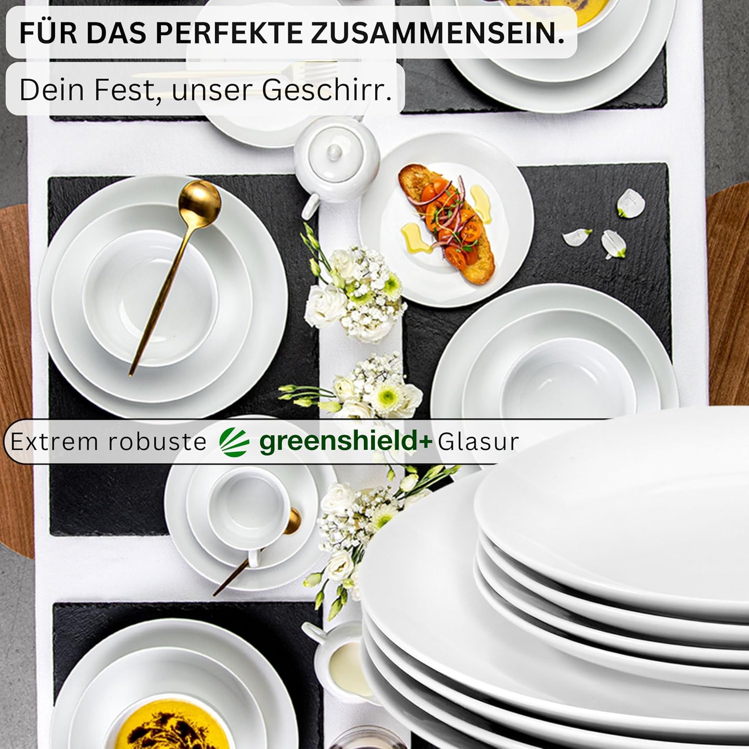 Detalle de SÄNGER New Port Tafelservice weiß (18-teilig) für 6 Personen aus Porzellan