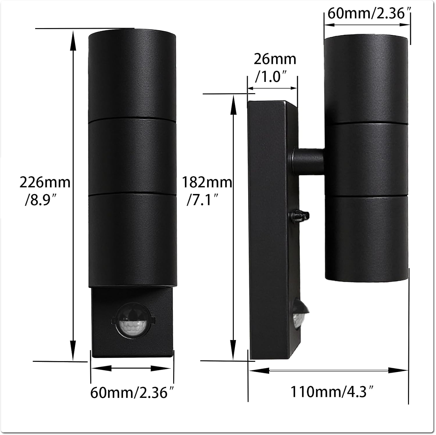 Detalle 1 de JNR buitenwandlamp met verstelbare PIR-sensor, IP54 en 2 GU10-ledlampen