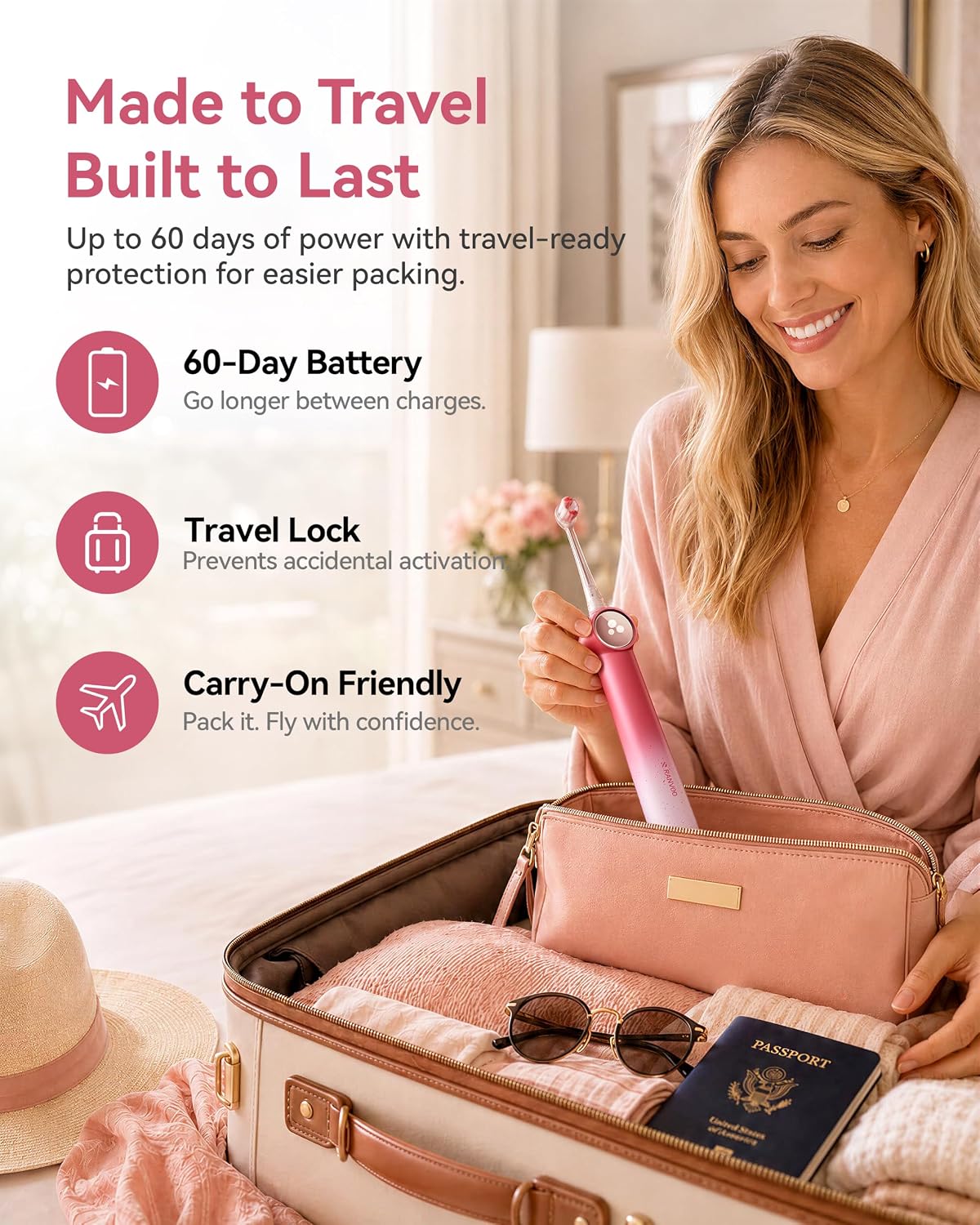 Detalle de RANVOO AirJet X5 Electric Toothbrush — 2026 Special Edition in Cyclamen Pink