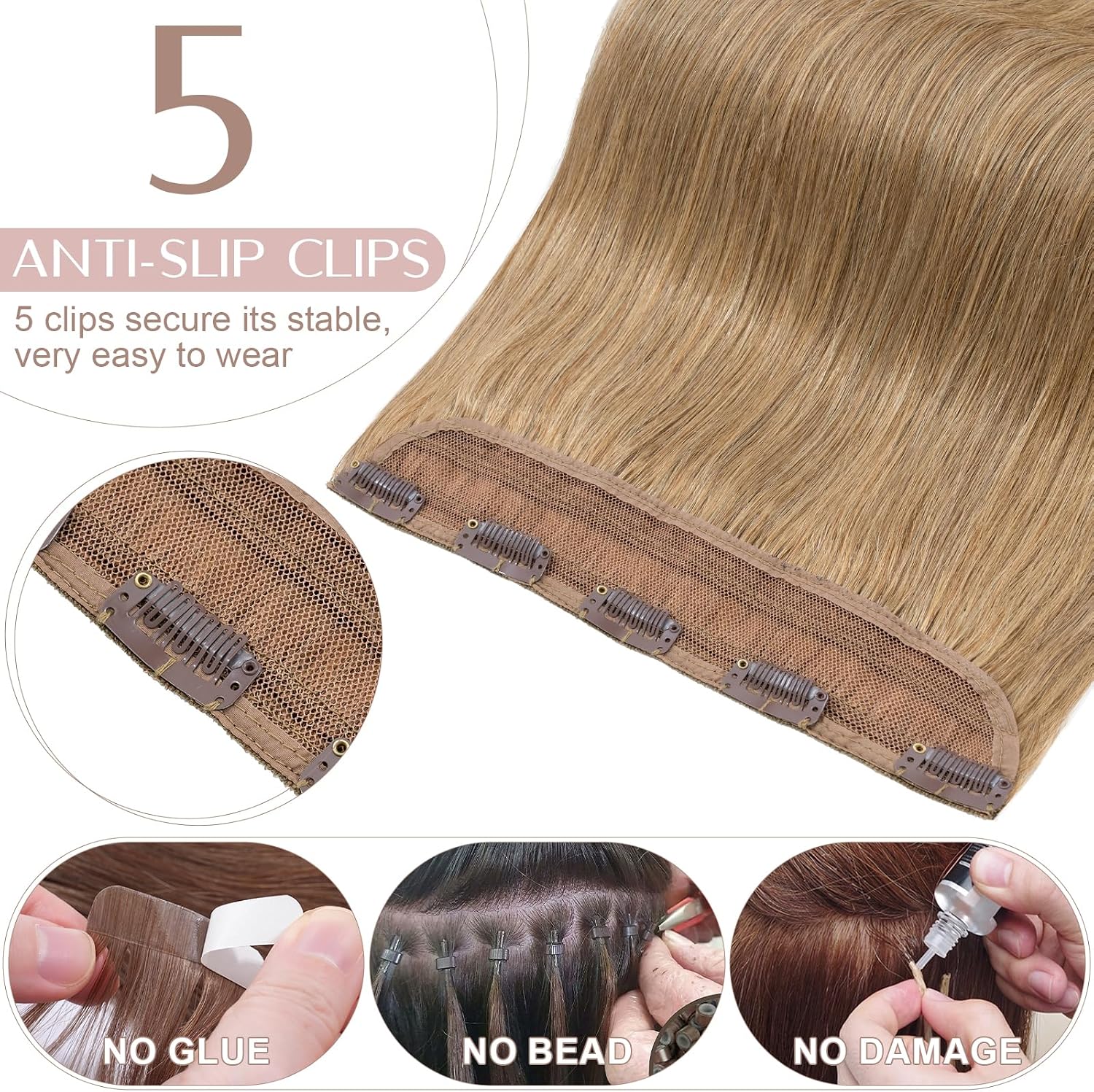 Detalle de SEGO Extension Clip per capelli Veri Folta, 1 ciocca lunga 40 cm in 100% Remy (biondo scuro #27)