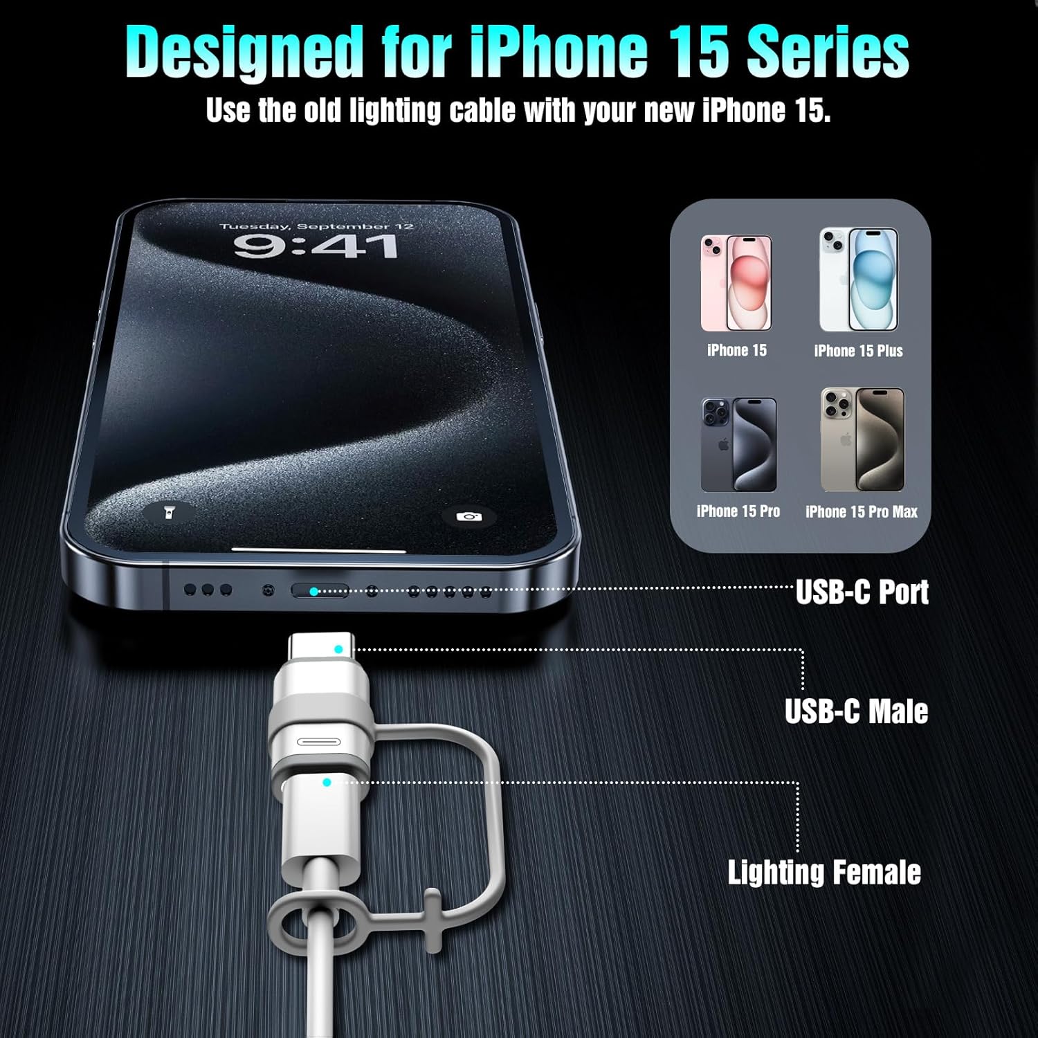 Thumbnail 2 de TiMOVO Adattatore Lightning Femmina a USB-C Maschio con Anelli Anti-Lost – Pack da 4