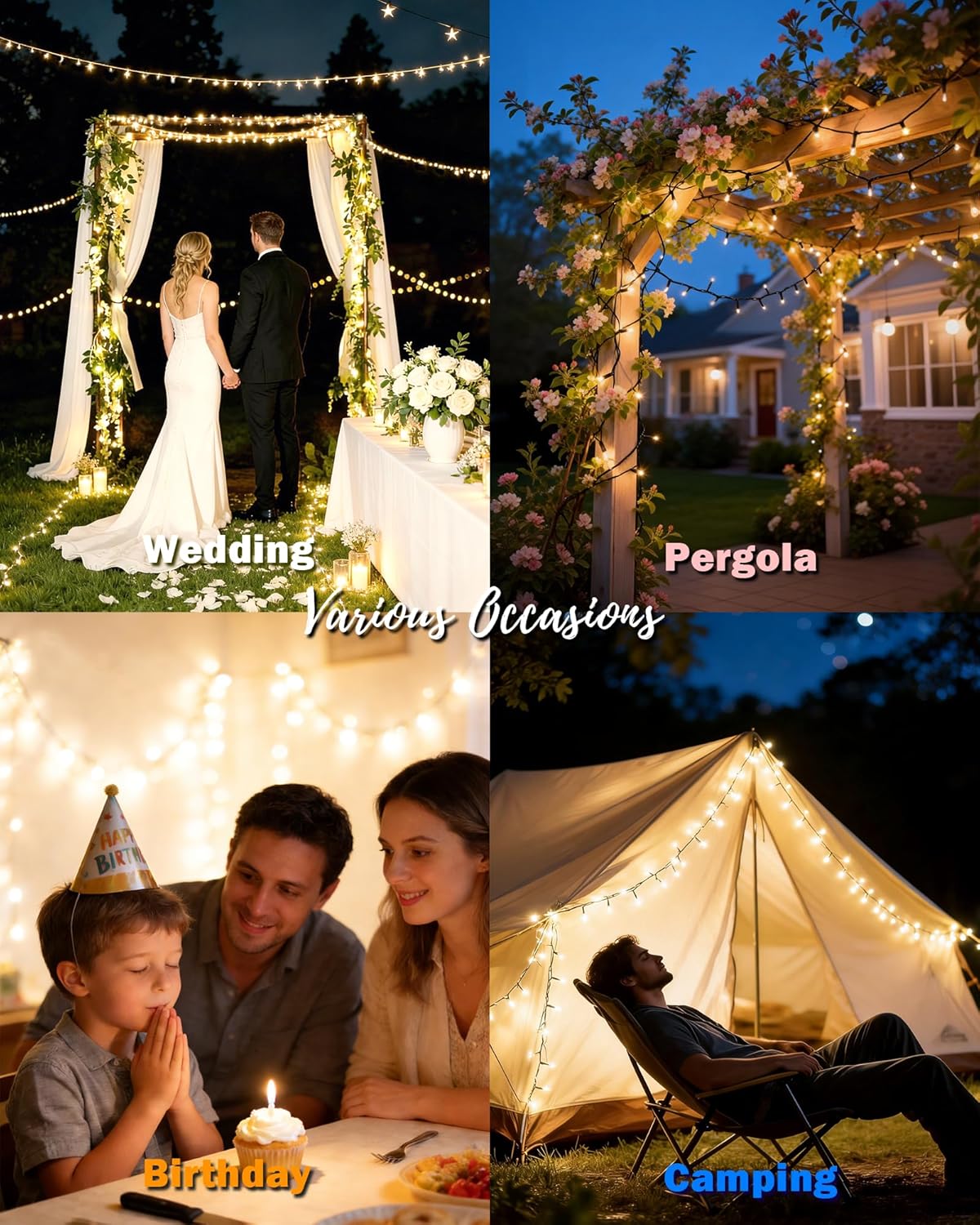 Thumbnail 6 de INMKALI 3 Pack Solar Outdoor Garden String Lights (59ft each) with 8 Modes & Warm White Glow