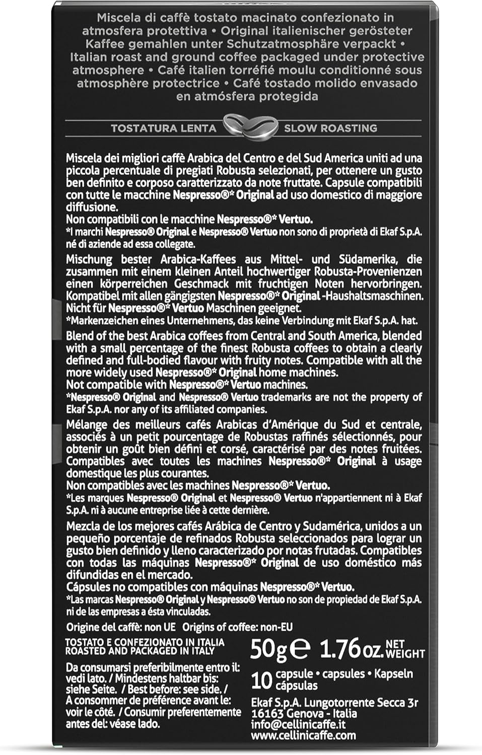Detalle de Capsules de café Cellini compatibles Nespresso – Intenso, 100 pcs
