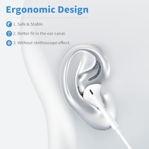 Thumbnail 2 de Écouteurs Filaires USB-C Spy Tec pour iPhone 17/16/15 – Hi‑Fi Stéréo, Microphone et Contrôle du Volume, Casque de Studio, Blancs