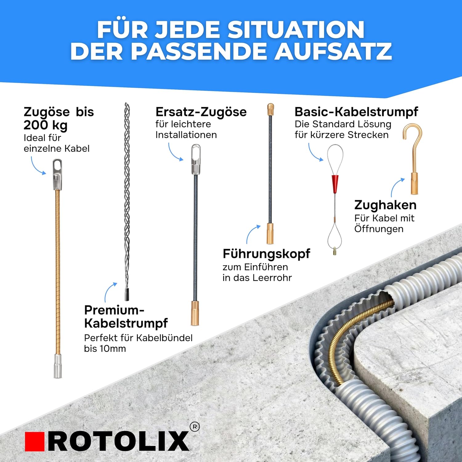Thumbnail 4 de ROTOLIX Kabeleinziehhilfe Einziehspirale 30 m mit Premium-Stahlseil (200 kg Zugkraft)