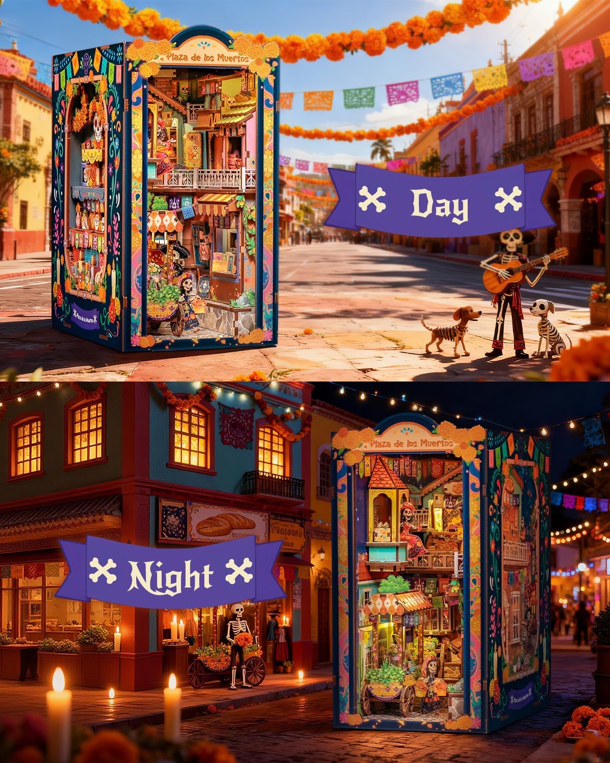 Detalle de CUTEBEE Book Nook Kit - Mexican Fiesta Day of the Dead LED Miniature Dollhouse