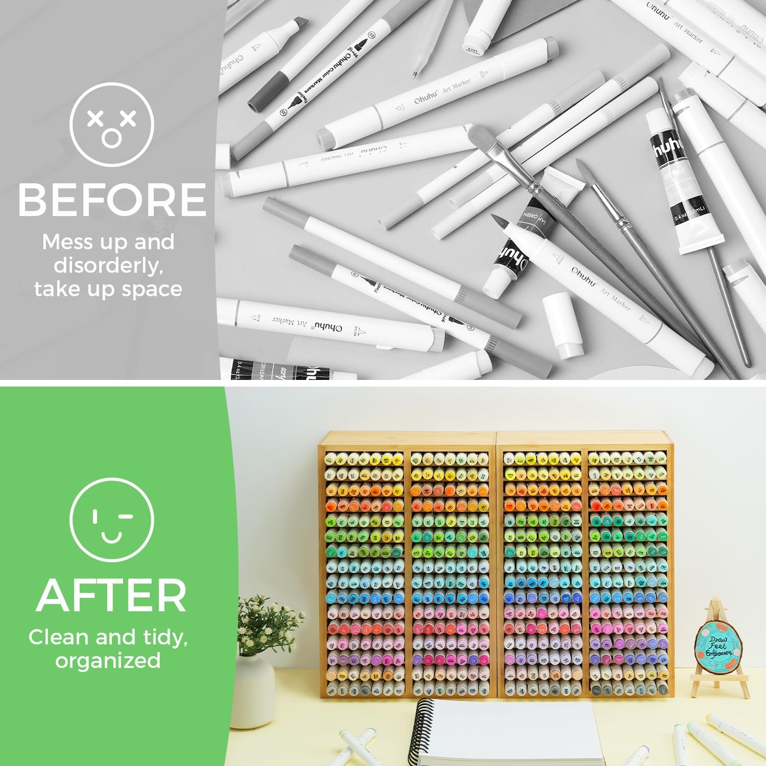 Thumbnail 4 de Ohuhu Bamboo Marker Organizer – 224 Markers, 32 Compartments