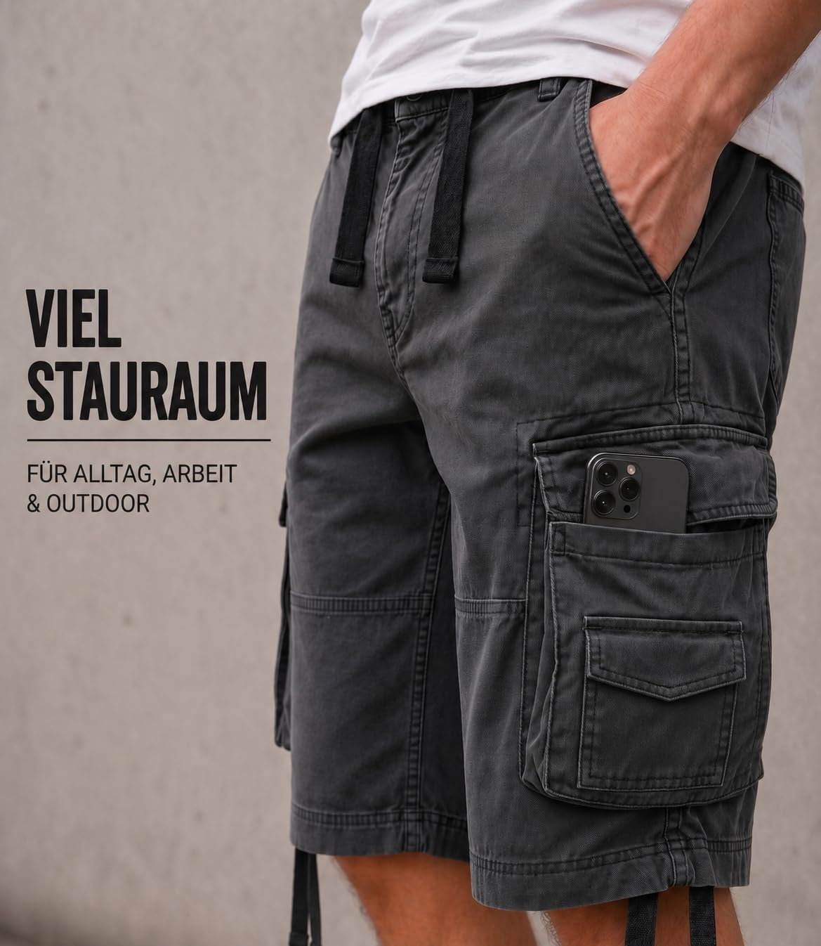 Detalle de Brandit Basic Vintage Herren Cargo Short – robuste Freizeit-Cargo-Shorts im Vintage-Look