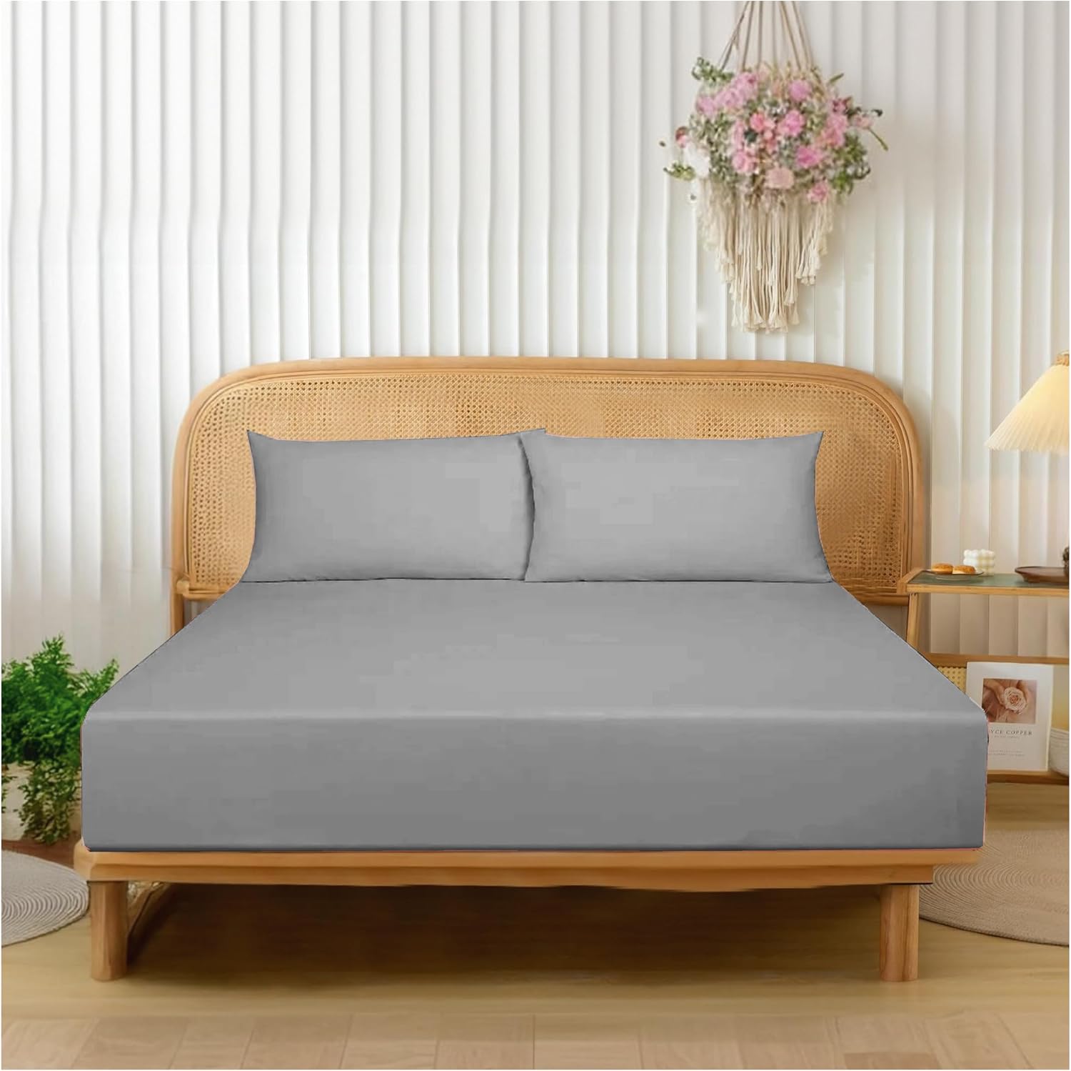 Detalle de Funky Gadgets Double Fitted Sheets with Extra Deep Pocket, 16 Inch, 90 GSM Microfiber Grey (137 x 190 cm)