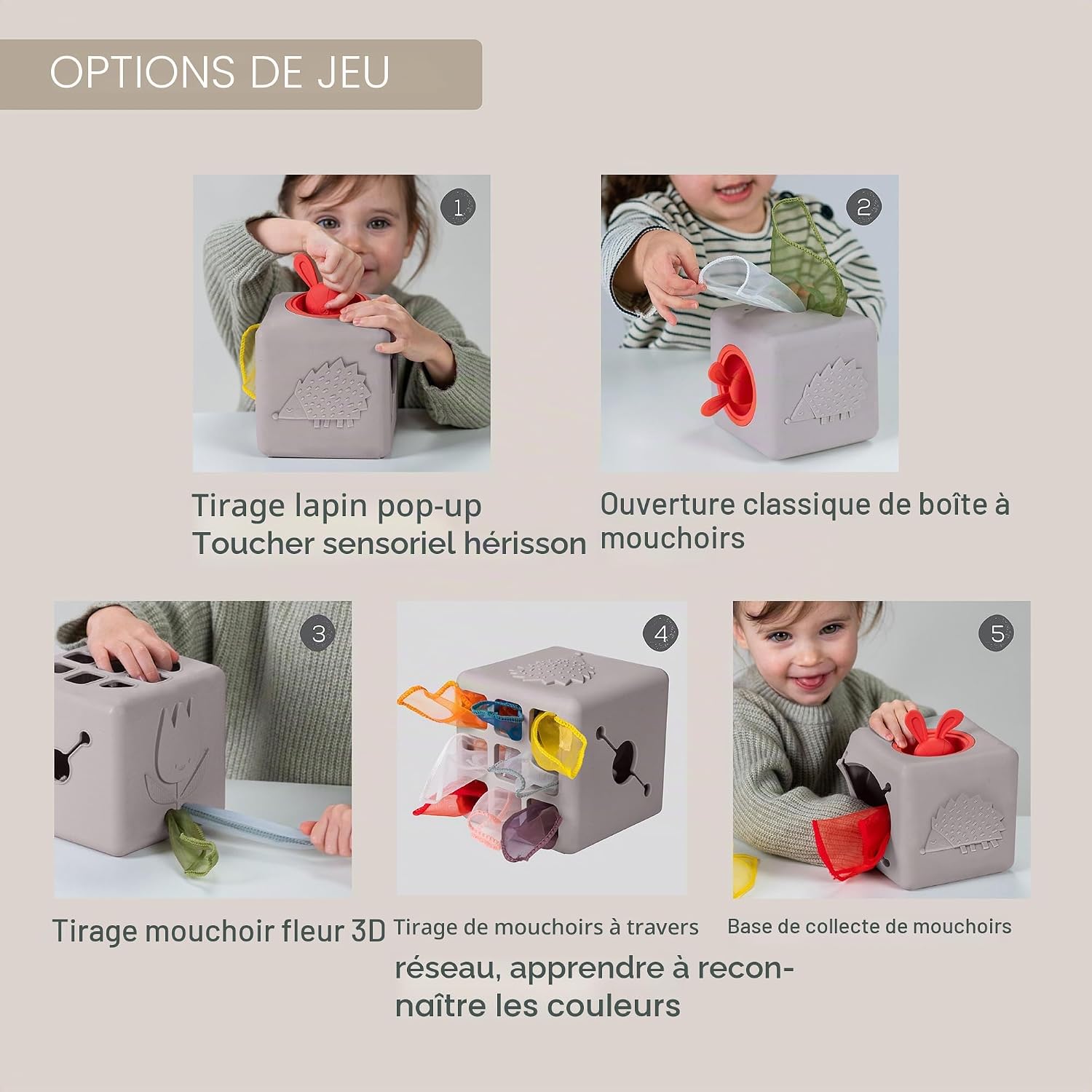 Detalle 1 de Taf toys - 13405 - Boite à lingettes Pop-up: jouet d’éveil avec rangement de lingettes