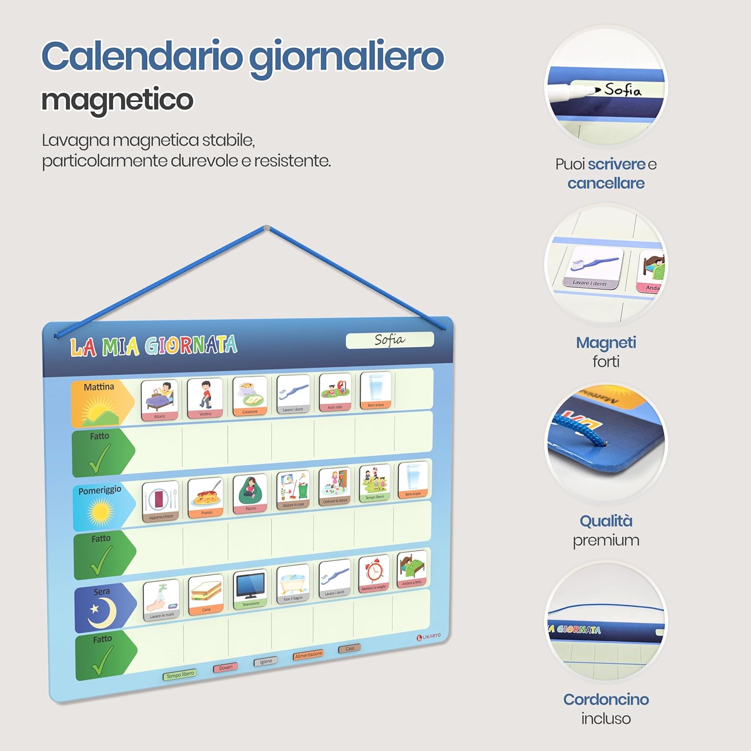 Detalle 2 de LIKARTO Calendario giornaliero magnetico per bambini 152 magneti 🧩
