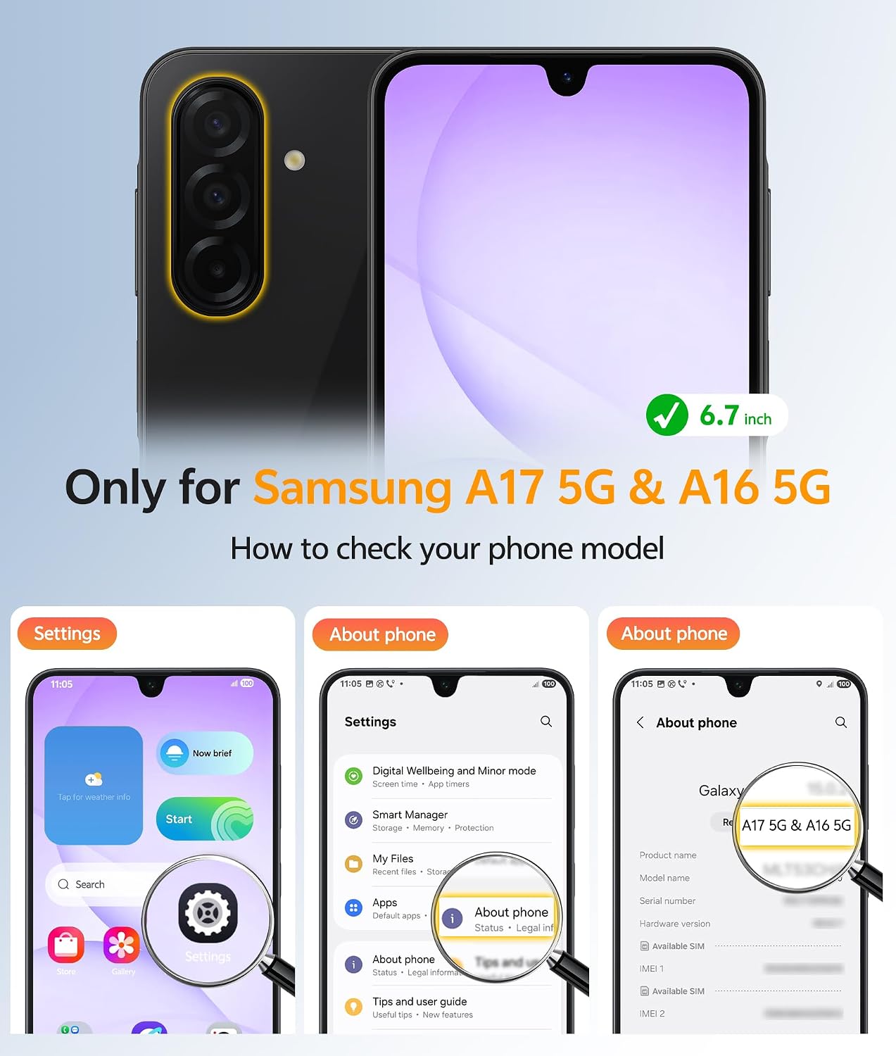 Detalle de FNTASE Galaxy A17/A16 5G Case with Screen Protector and MagSafe Compatibility (Purple)