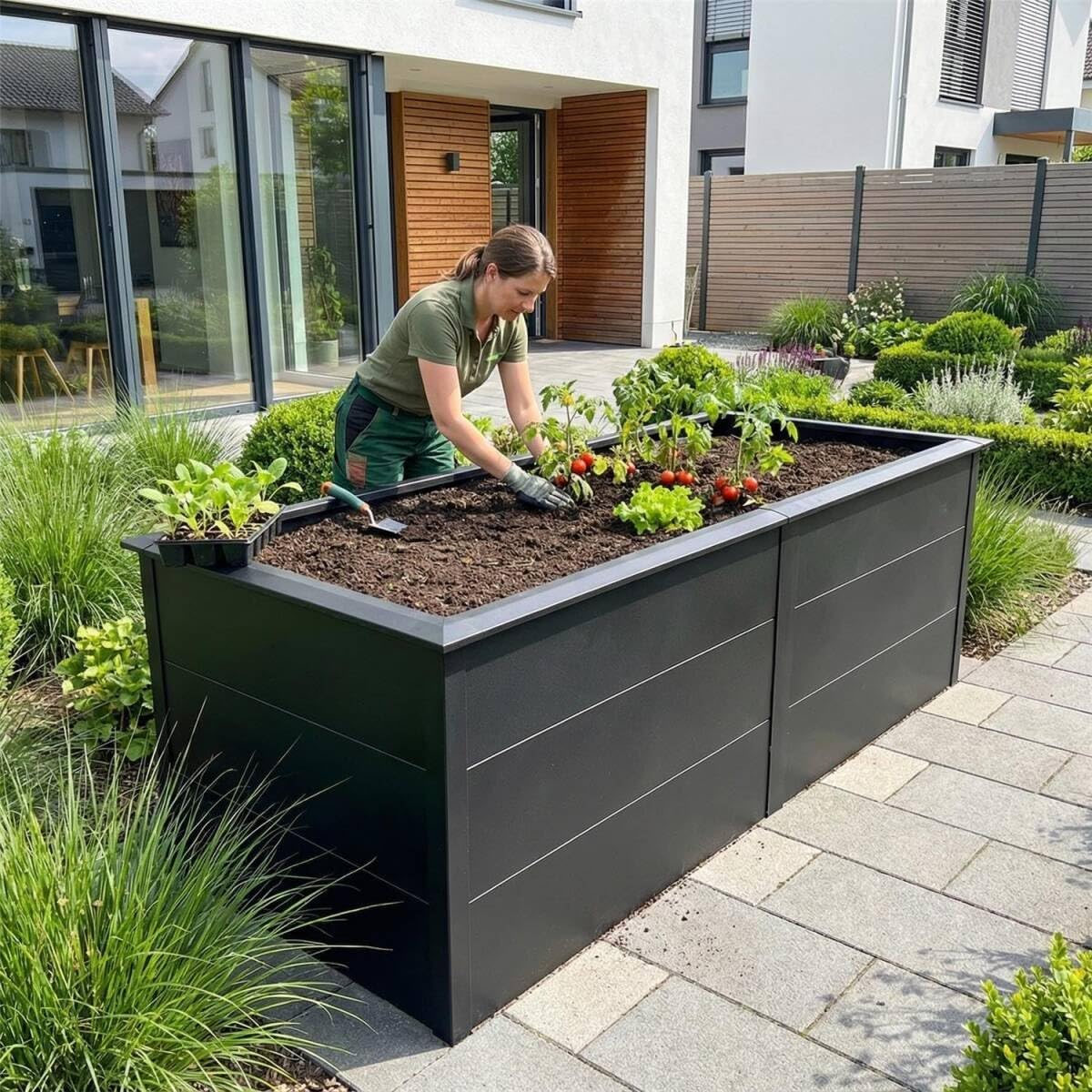 Thumbnail 3 de Metzler Hochbeet für den Garten – Stahl in Eisenglimmer (DB 703) mit integriertem Schneckenschutz, 206 x 106 x 77 cm