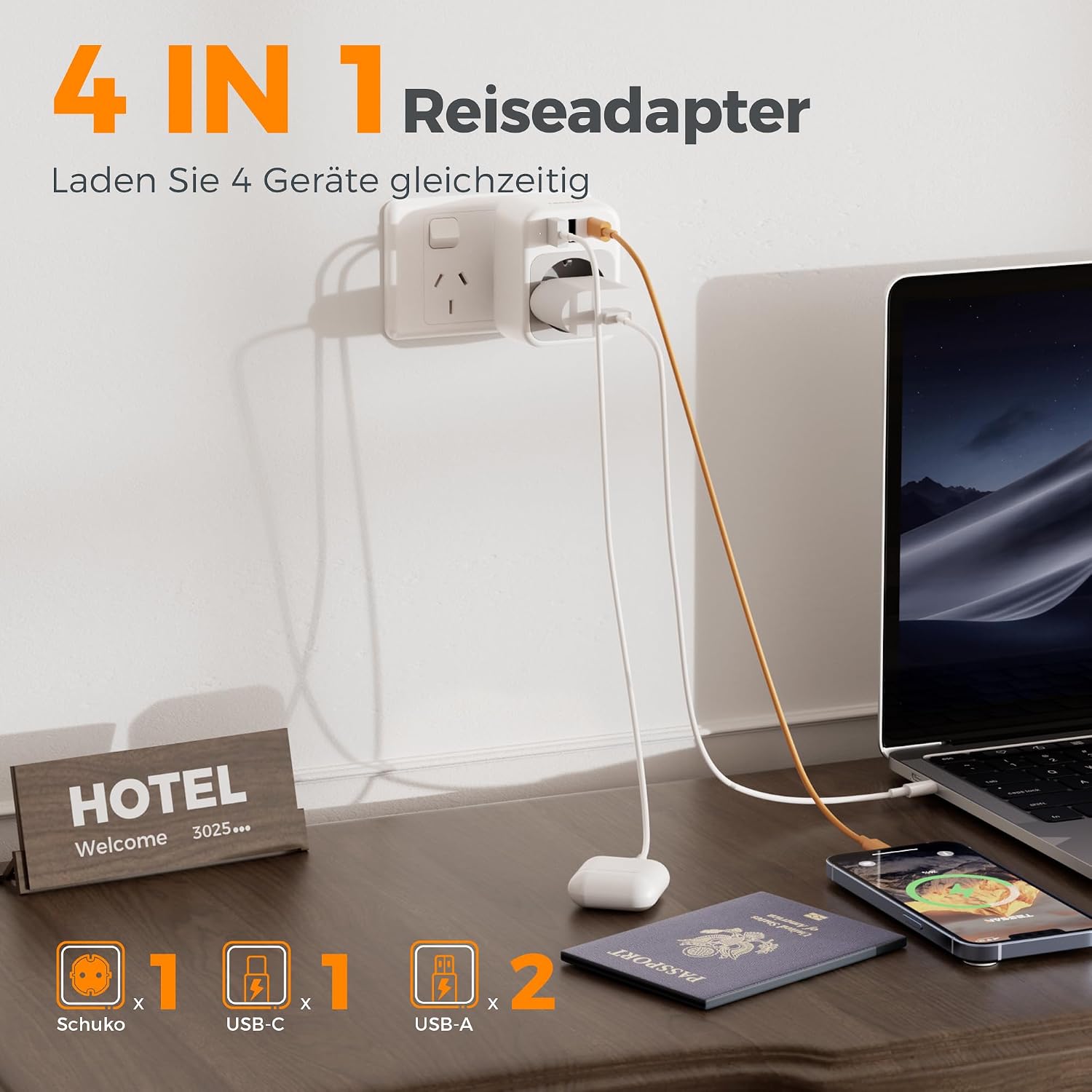 Thumbnail 2 de TESSAN Reiseadapter für Neuseeland & Australien – Typ I Steckdosenadapter mit 1 USB-C und 2 USB-A (2500 W)