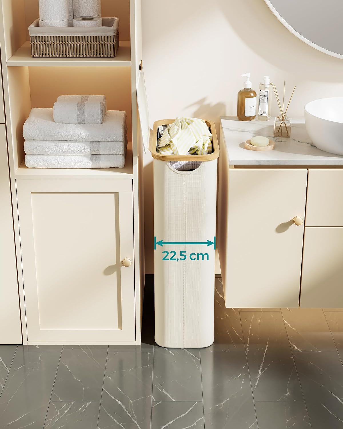 Detalle de SONGMICS ROXANNE LCB514BH01 200L wasmand met deksel en 4 vakken