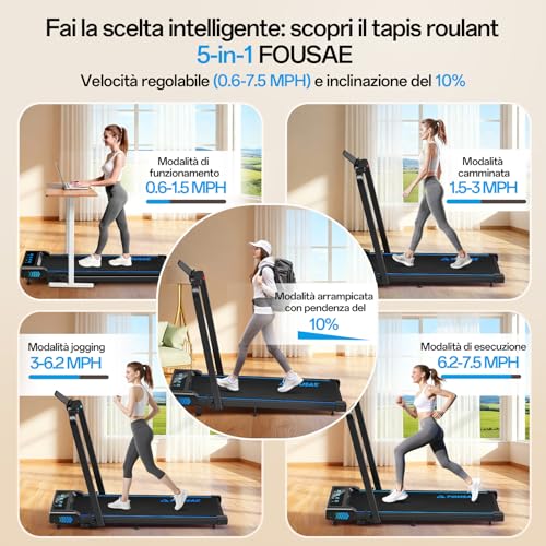 Thumbnail 2 de FOUSAE FITNESS Tapis roulant elettrico pieghevole con inclinazione al 10% e HIIT