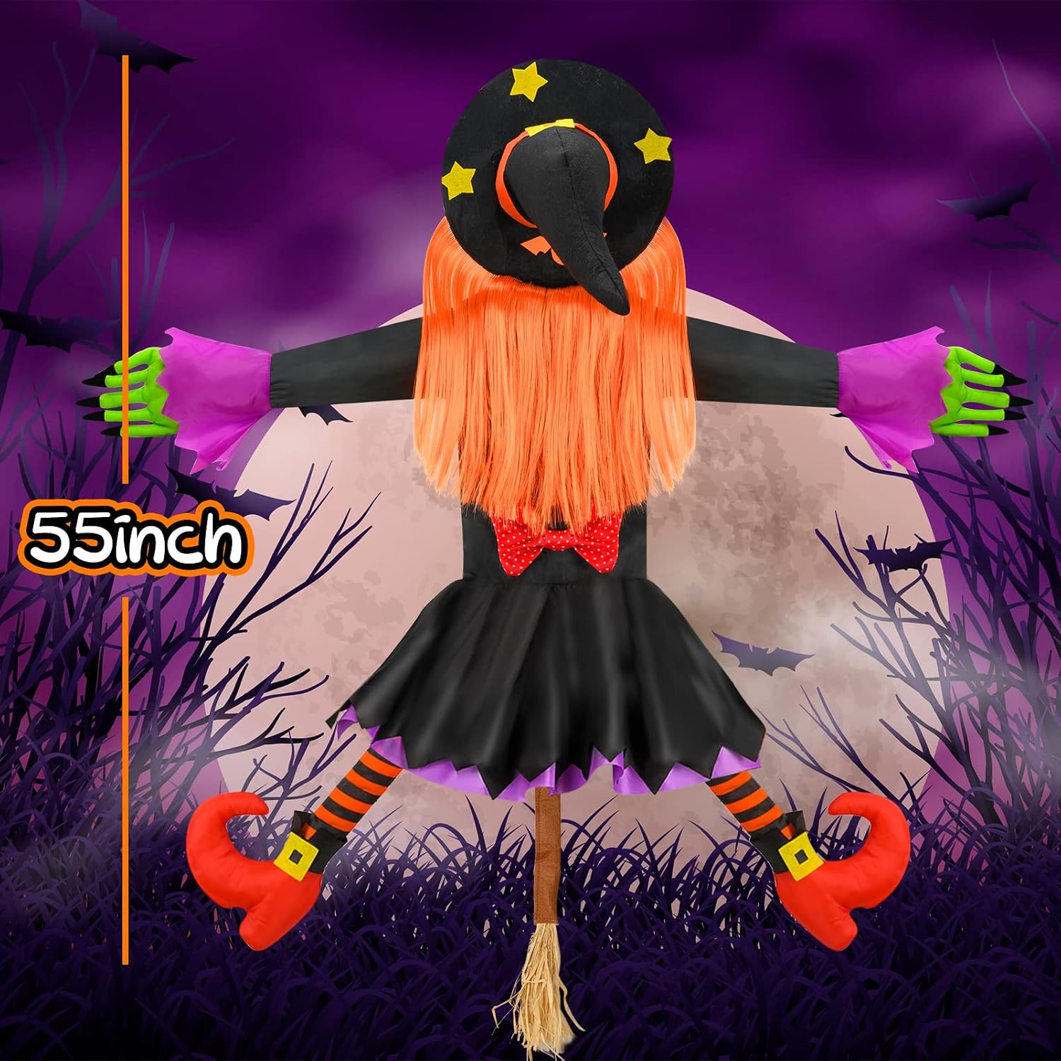 Detalle 2 de Bswalf 55-Inch Crashing Witch Halloween Decoration, Hanging Outdoor Prop
