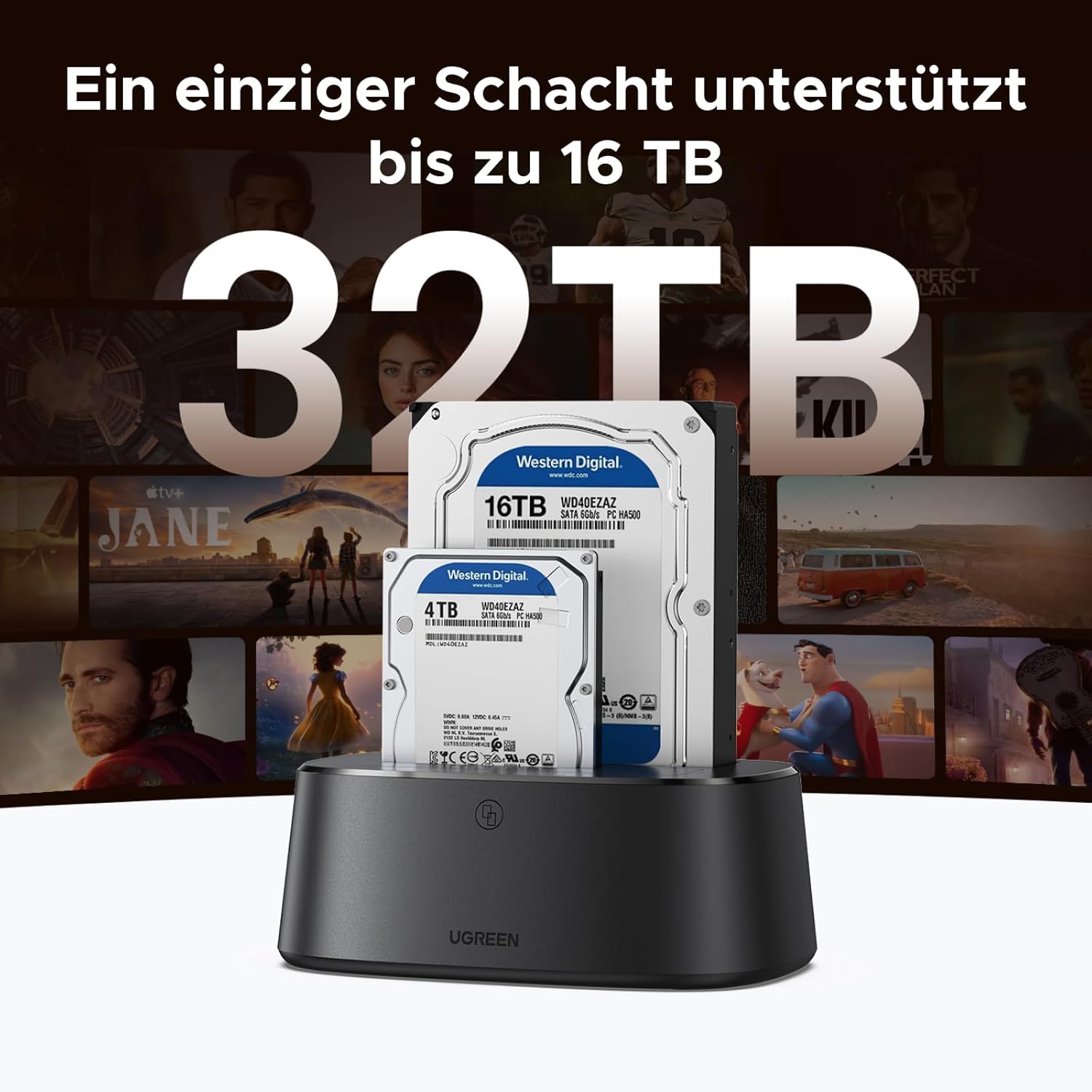 Detalle 2 de UGREEN Festplatten Dockingstation USB 3.0 – Dual Bay mit Offline-Klonen, 2,5''/3,5'' SATA HDD/SSD