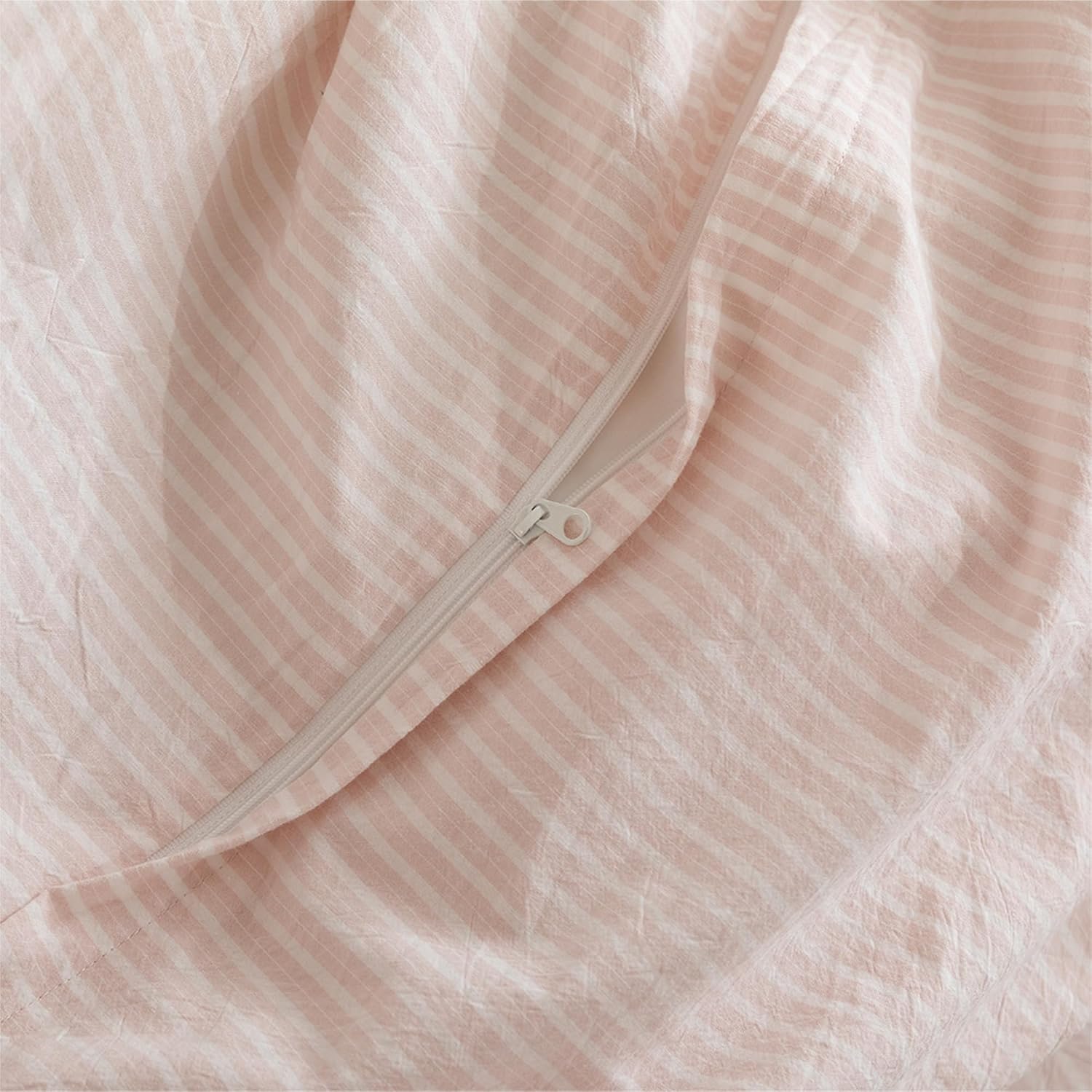 Thumbnail 5 de JIYUAN Twin Washed Cotton Duvet Cover Set with Linen-Like Pinstripes (2-Piece) — Includes Pillowcase, Hidden Zipper & 8 Corner Ties