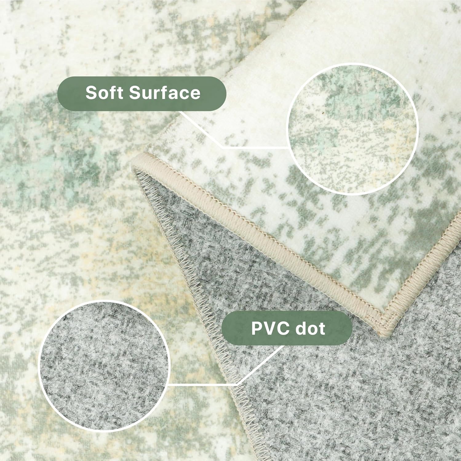 Thumbnail 3 de BEIMO Tapis moderne 200x290 cm motif abstrait vert sauge et beige – antidérapant et lavable en machine