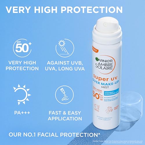 Detalle de Garnier Ambre Solaire Suncream Over Makeup Super UV Protect Spray Mist SPF 50+ (75ml)