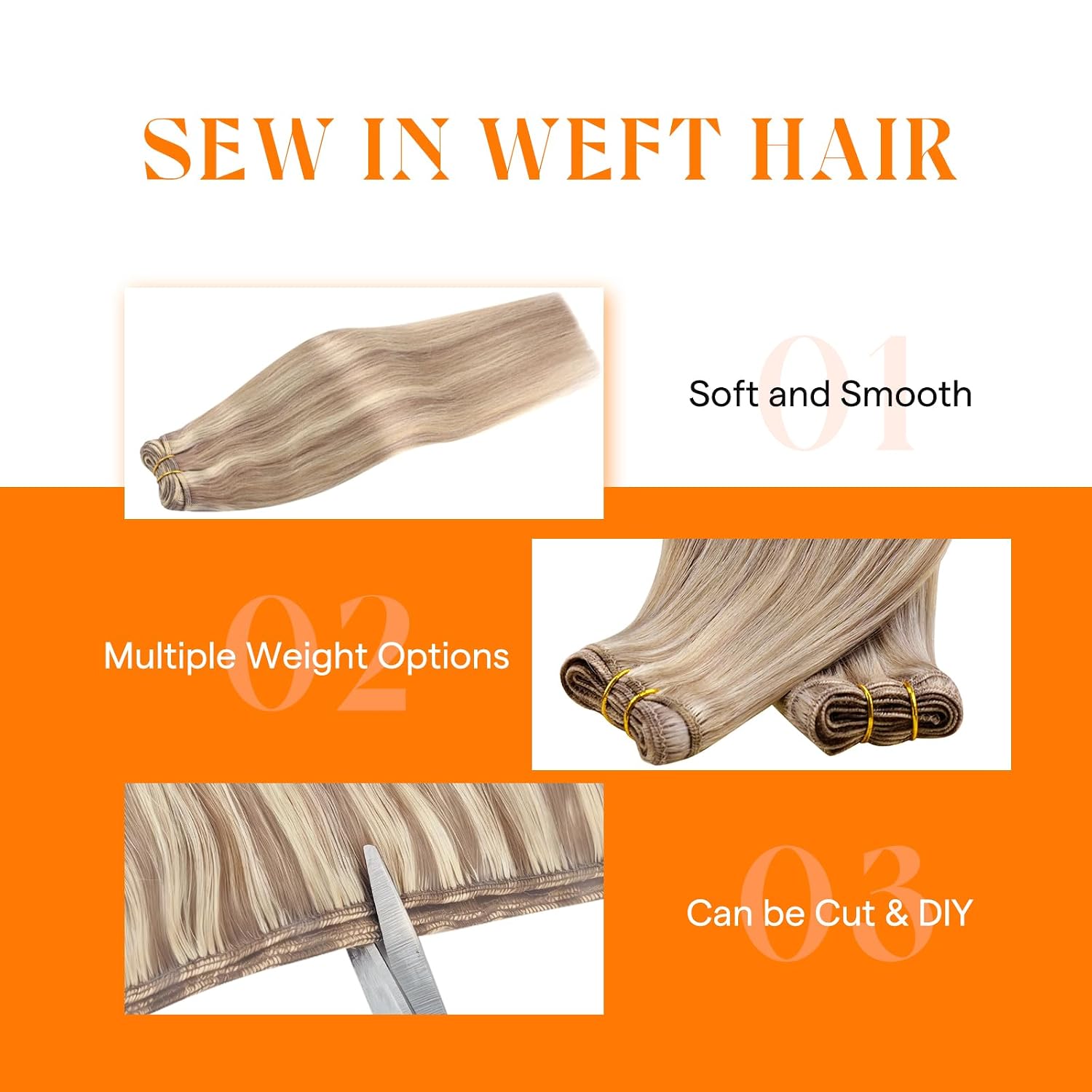 Detalle de Sunny Hair 22 Inch Weft Hair Extensions – Remy Human Hair, Double-Wefted, Dark Honey Blonde Mix