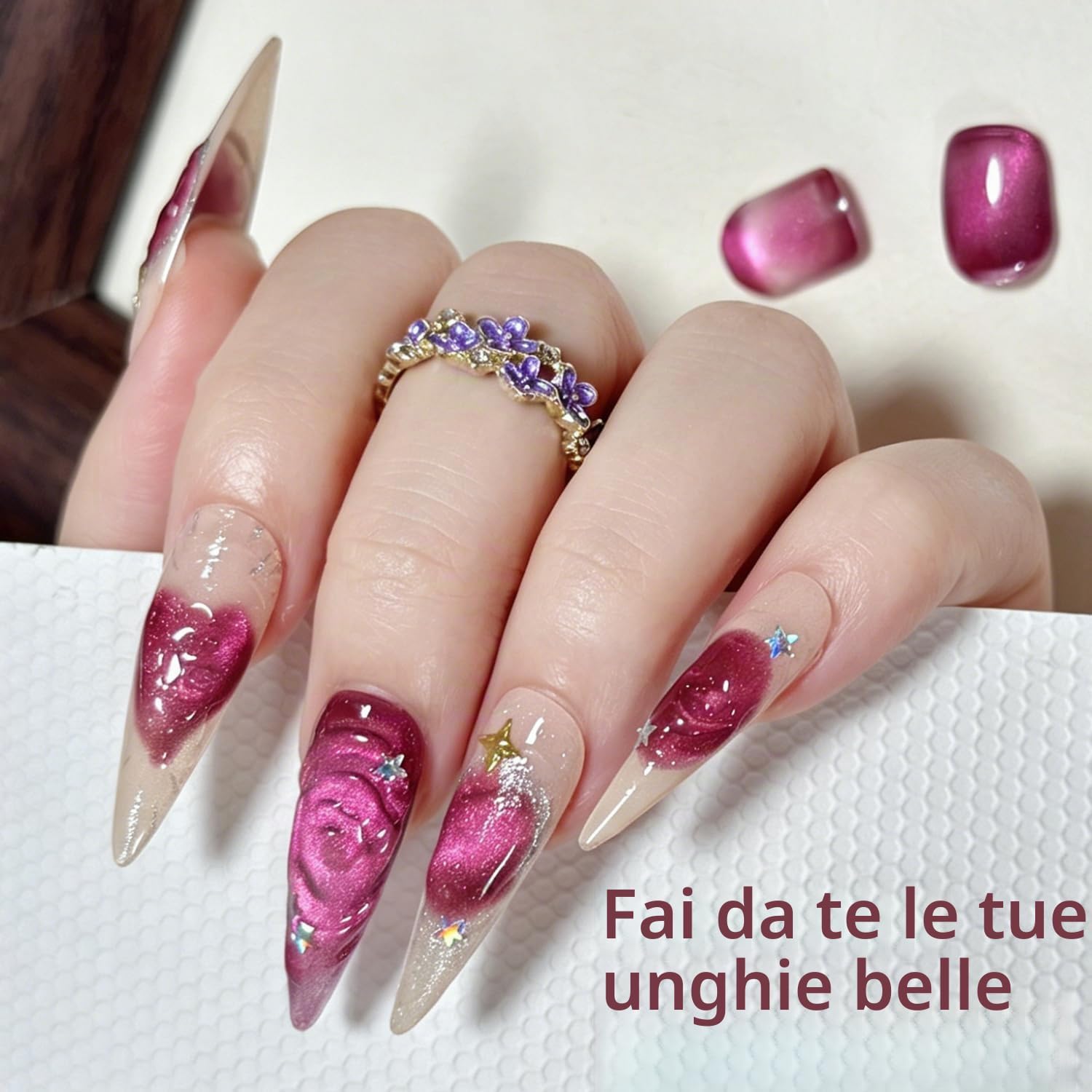 Detalle de Senvenski Gelatina Vetri Cat Eye: Smalto Semipermanente 15ML con Bacchetta Magnetica (Occhi di Gatto) – Rosa Fucsia