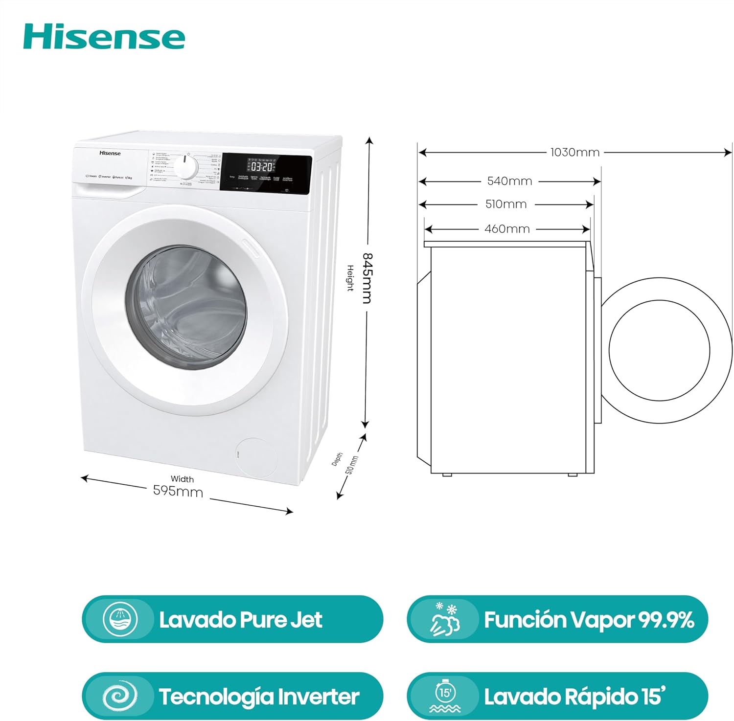 Detalle 2 de Hisense WDQE8014EVJM Lavasecadora 8+5 Kg