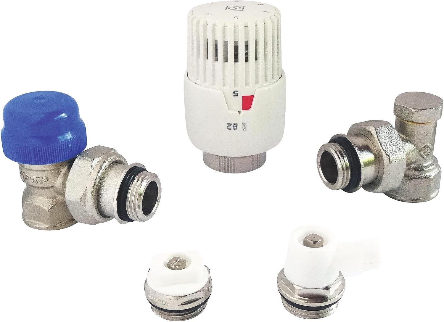 SOMATHERM FOR YOU Kit Complet 15/21 – tête thermostatique à dilatation, corps équerre, coude de réglage, purgeur d'air et robinet