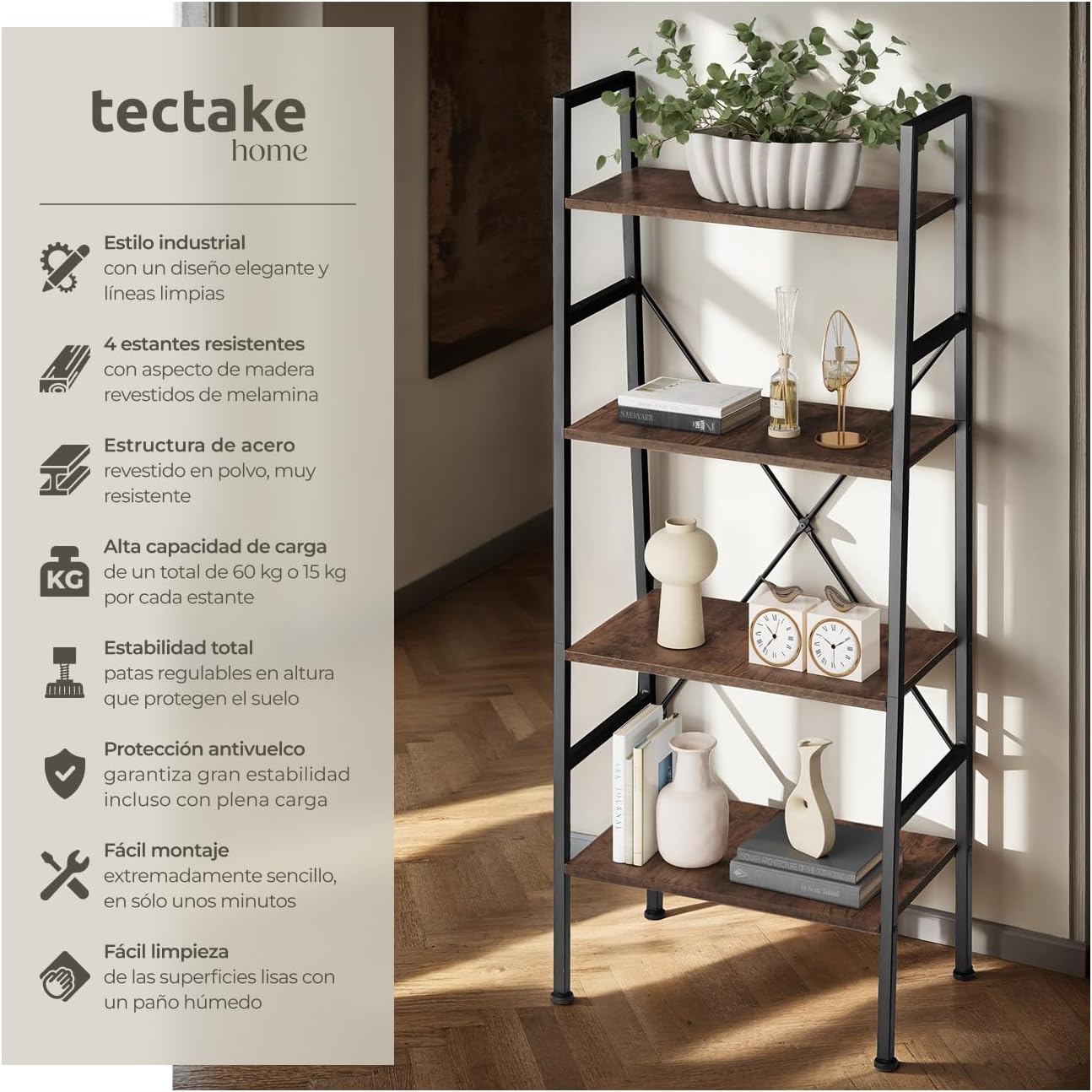 Detalle de tectake Estantería escalera 57,5 x 35,5 x 139 cm