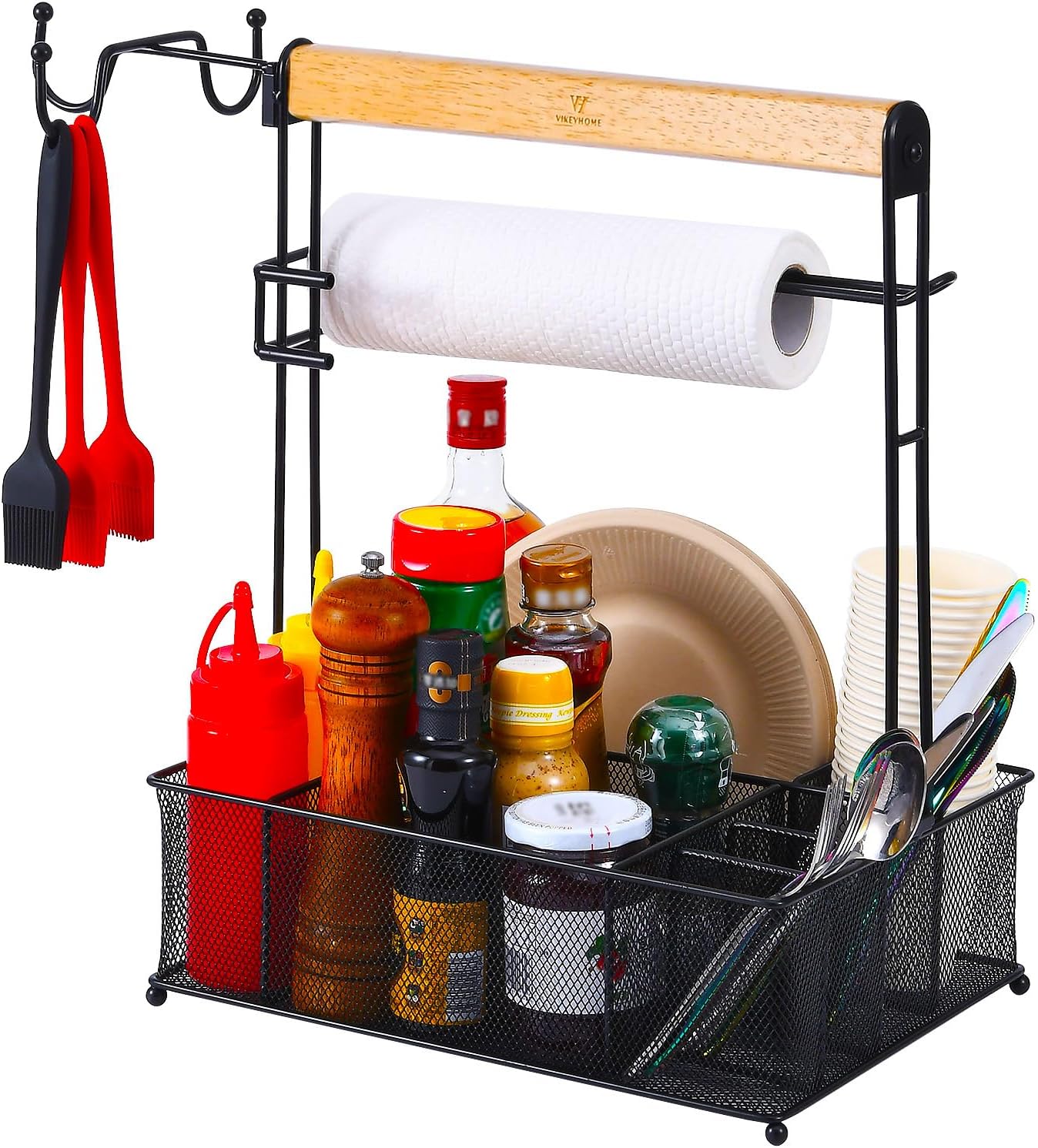 Detalle de VIKEYHOME Grill Caddy Mesh Organizer with 3 Hooks and Paper Towel Holder