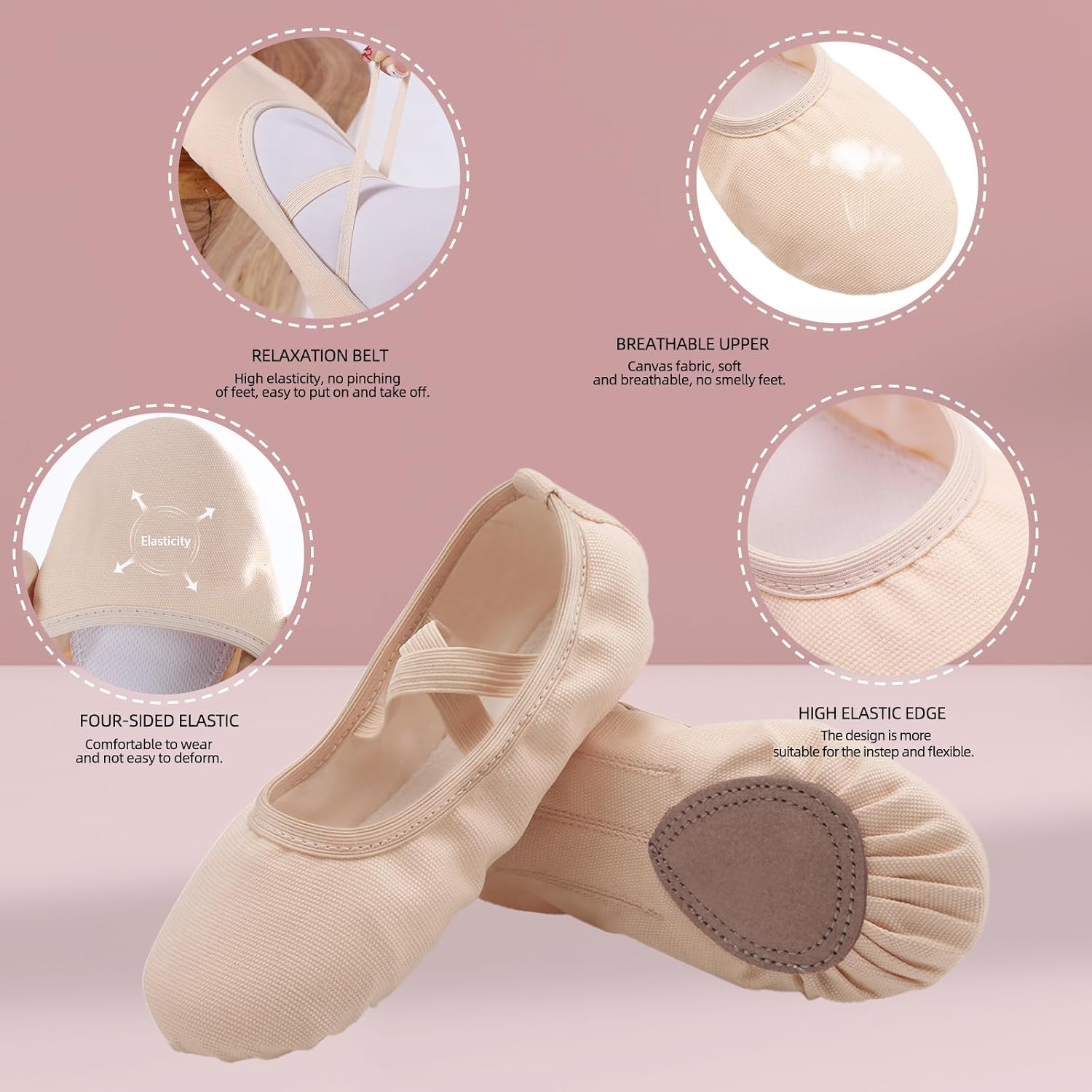 Detalle de Chaussons de ballet Acfoda en toile douce, antidérapants, lavage facile (tailles EU 22 à 44)