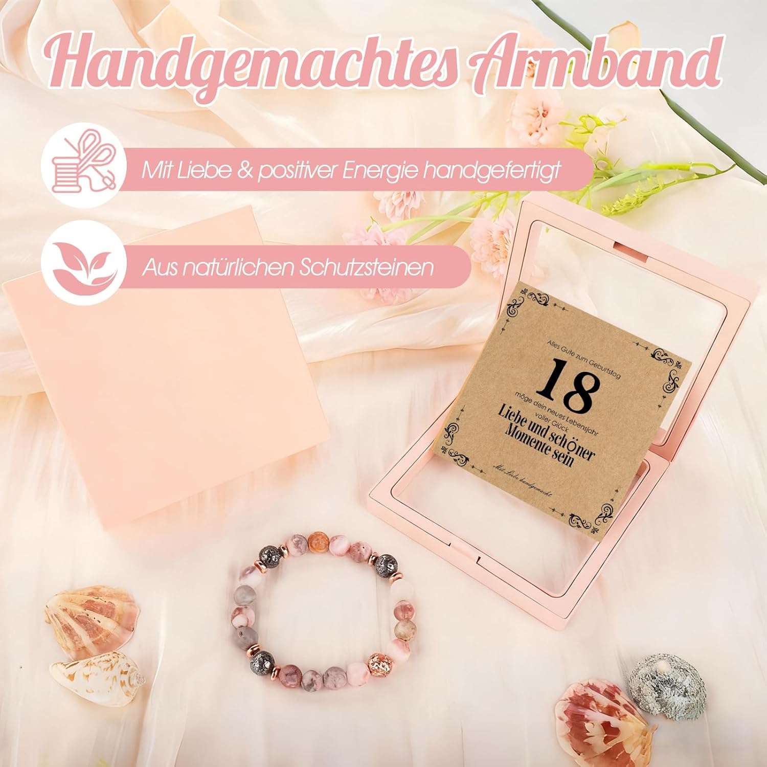 Thumbnail 5 de Yootiko Geburtstags Armband Damen aus Naturstein – Verstellbares Boho-Armband in Rosé Geschenkbox