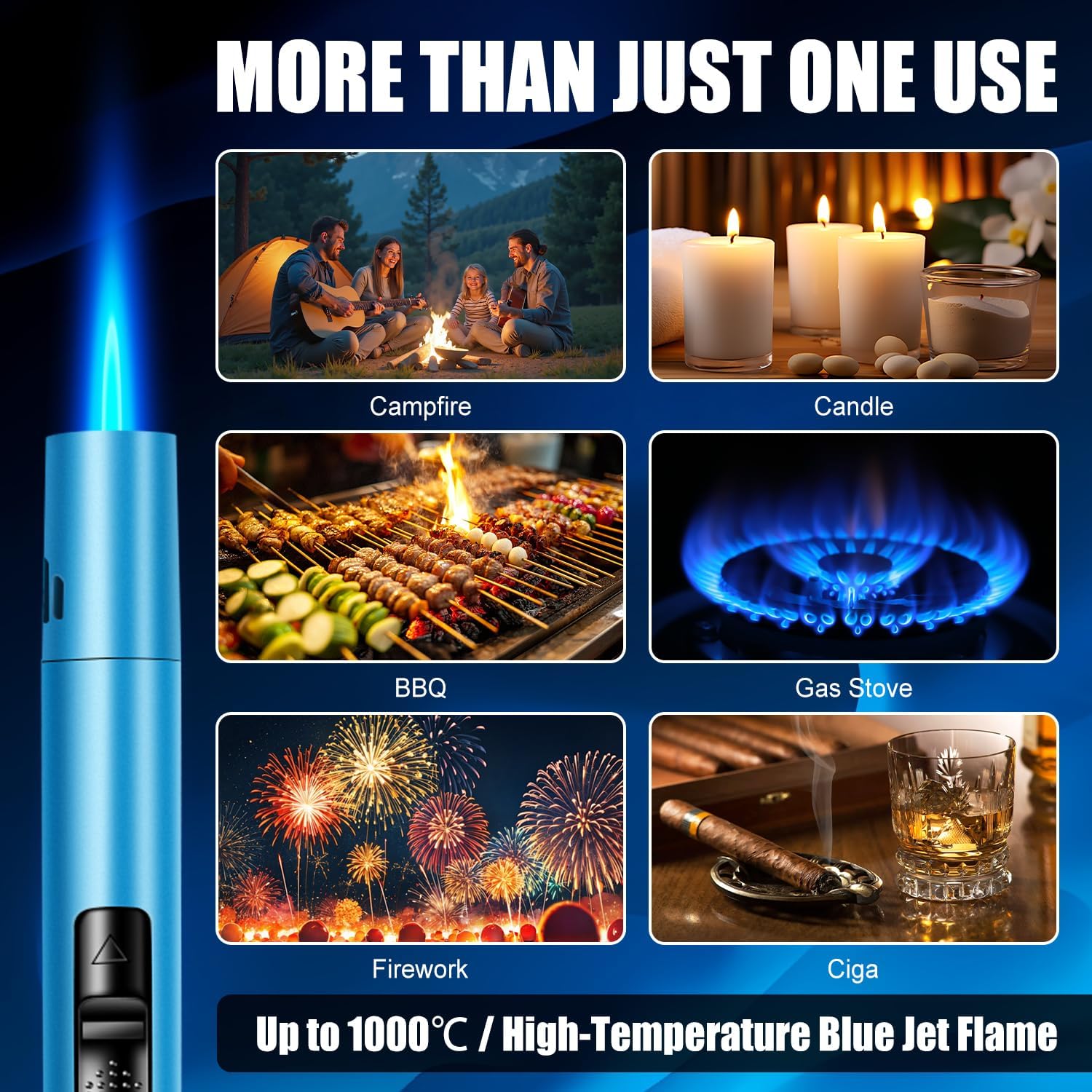 Detalle de LcFun LST-132-1 Refillable Torch Lighter 2-Pack, Wind-Resistant Flame