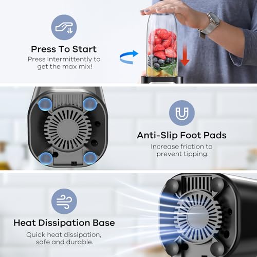 Detalle de Ganiza Mixeur 900W avec 3 gourdes portables – Blender personnel et nomade