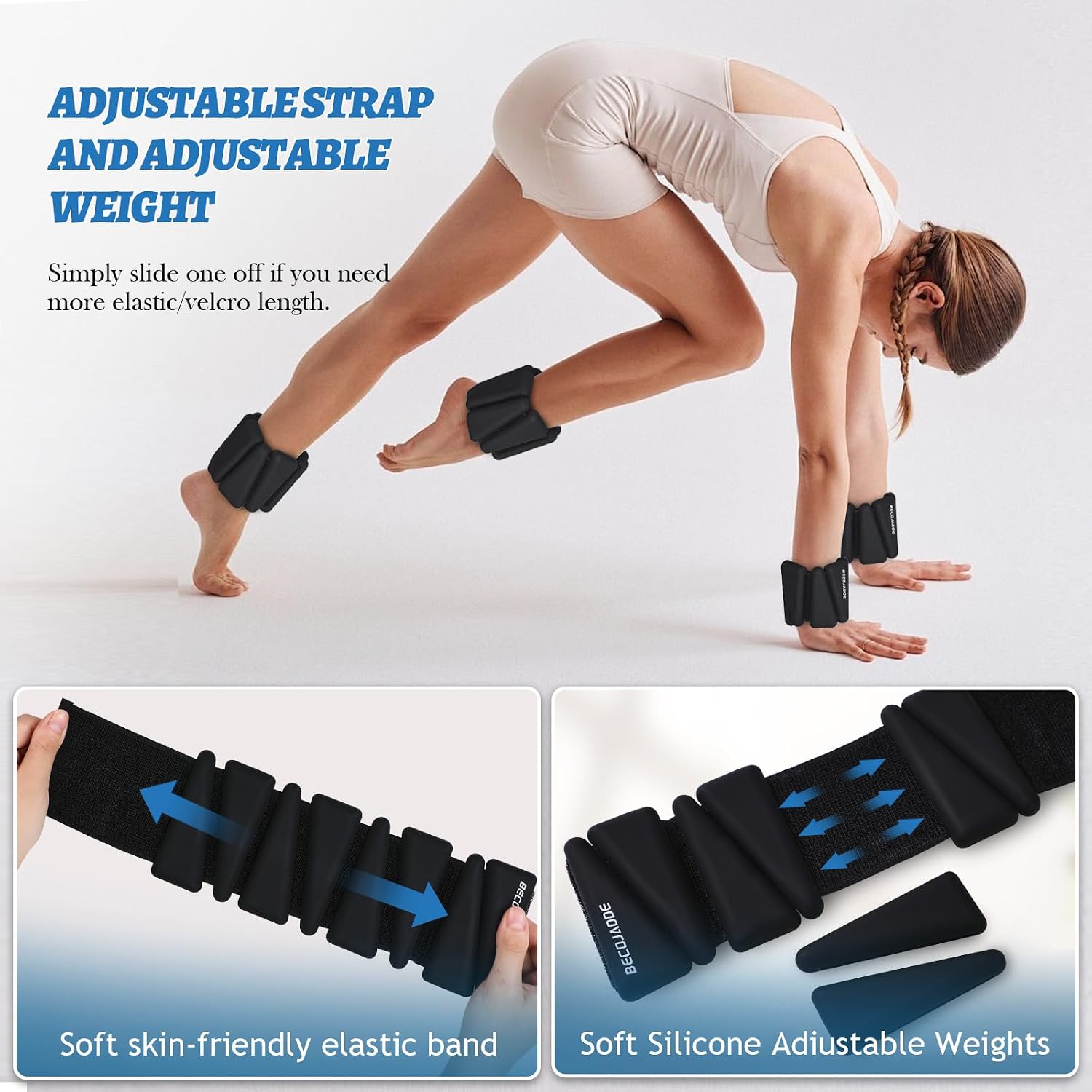 Detalle de BECOJADDE Ankle Weights Set of 2 (1 lb/2 lb/3 lb Each) – Adjustable Wrist Weights for Women & Men