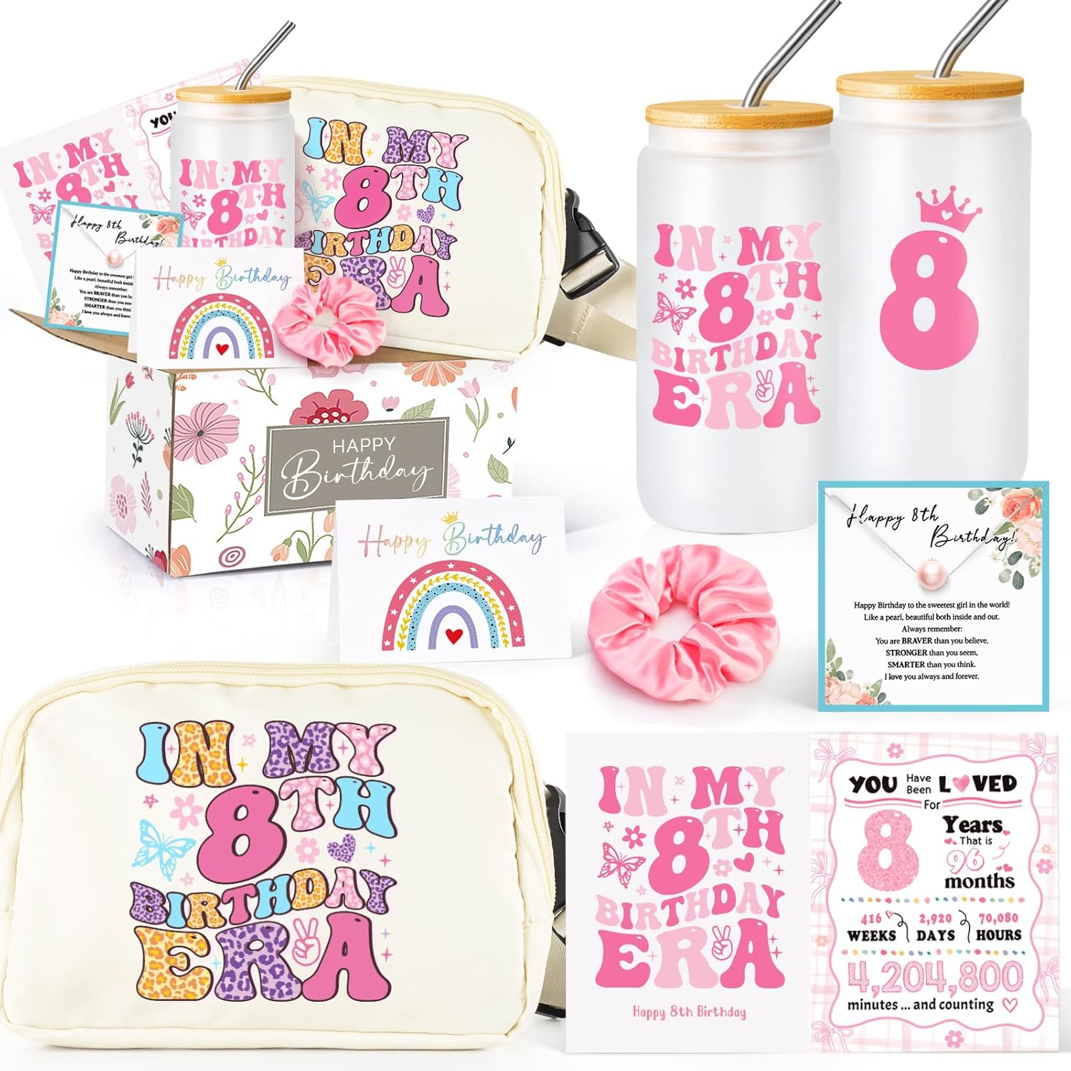 Frerdui 8 Year Old Girl Birthday Gift Set: Fanny Pack, Glass Cup & Accessories