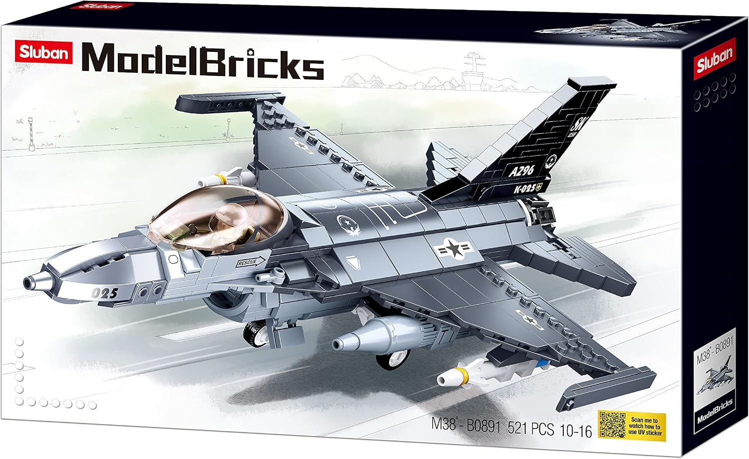 Thumbnail 3 de Sluban Model Bricks F-16C Falcon Fighter M38-B0891, 521 elementów