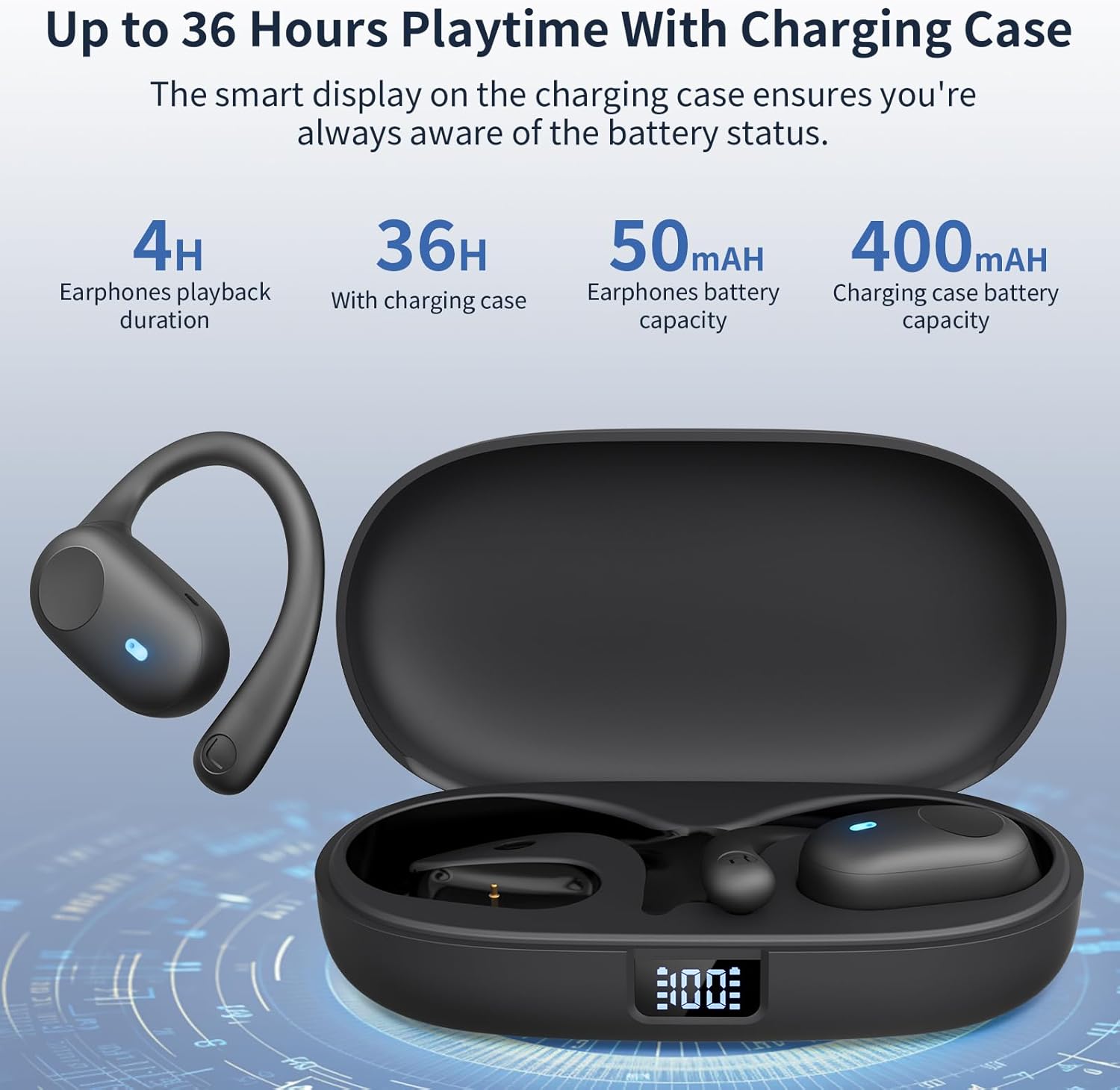 Detalle 2 de Eigsupia Open Ear Headphones 36H Playtime