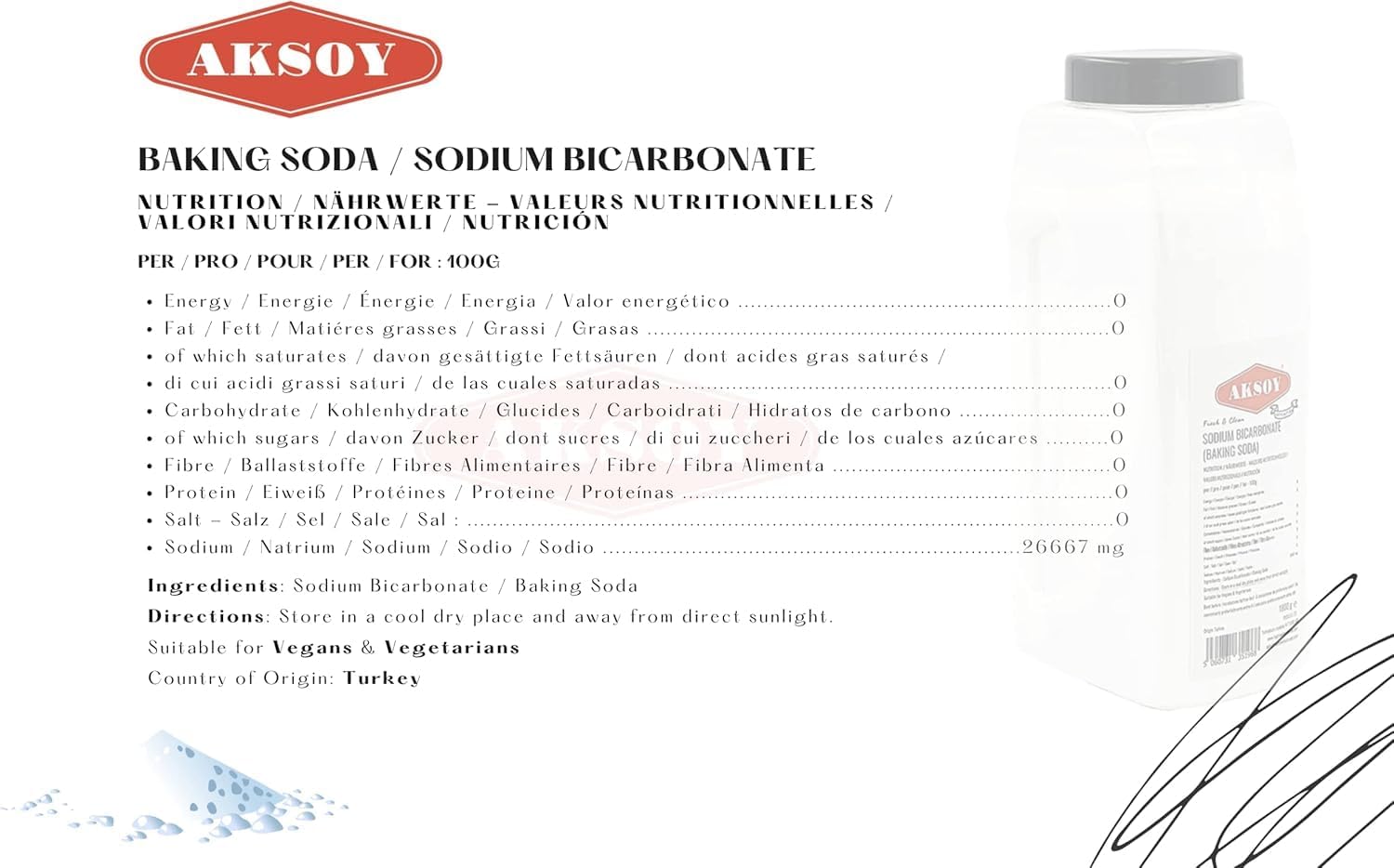Thumbnail 1 de Aksoy Baking Soda 1KG for Cooking and Cleaning