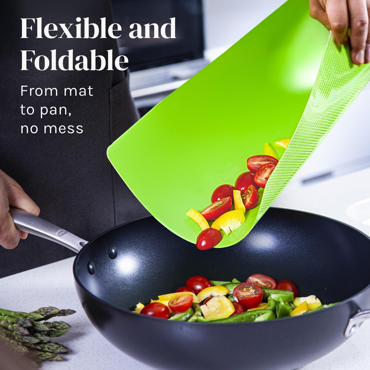 Detalle de Cooler Kitchen Bamboo Cutting Board Set with 6 Color-Coded Flexible Mats, Holder, BPA-Free (Dishwasher Safe)