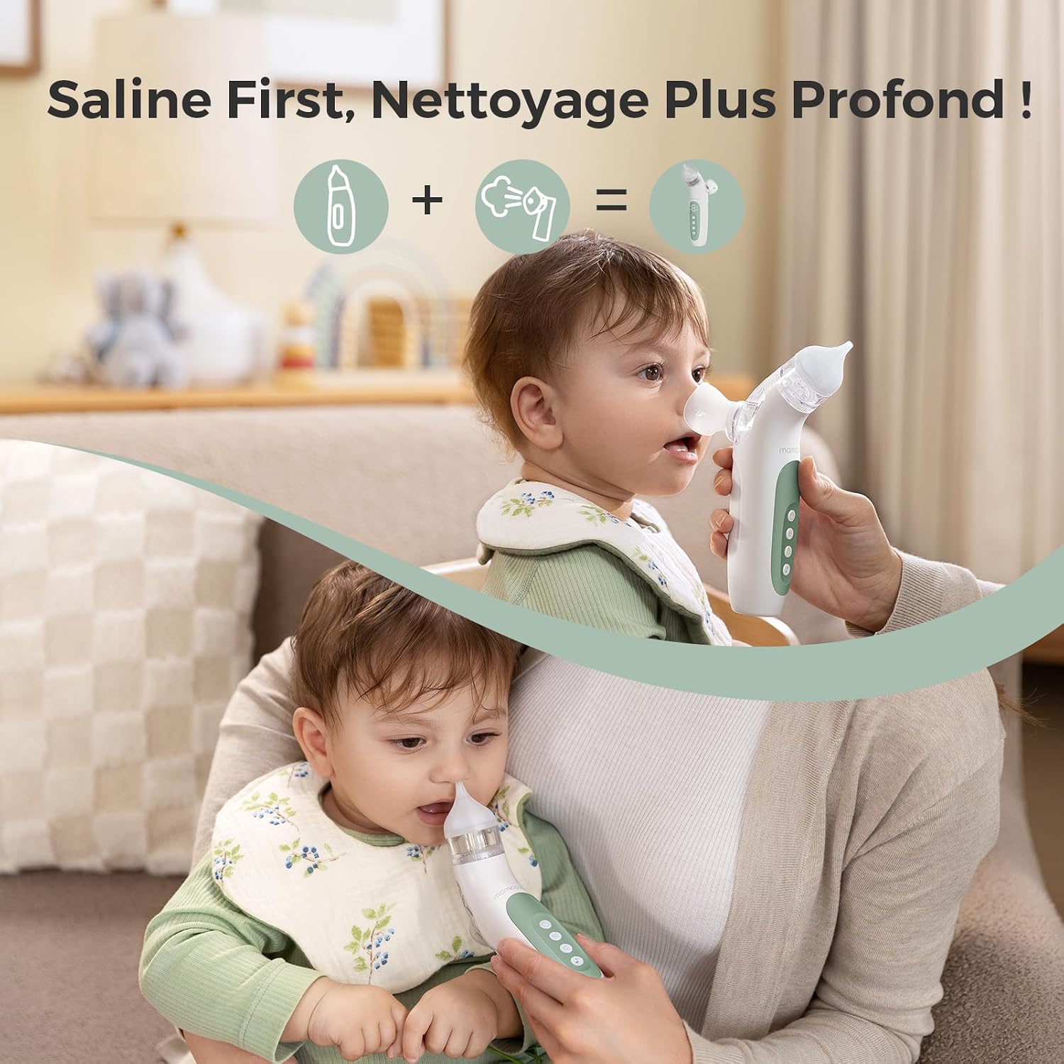 Detalle de Momcozy BN07 Mouche Bébé Électrique 2-en-1 – Aspiration et nebulisation