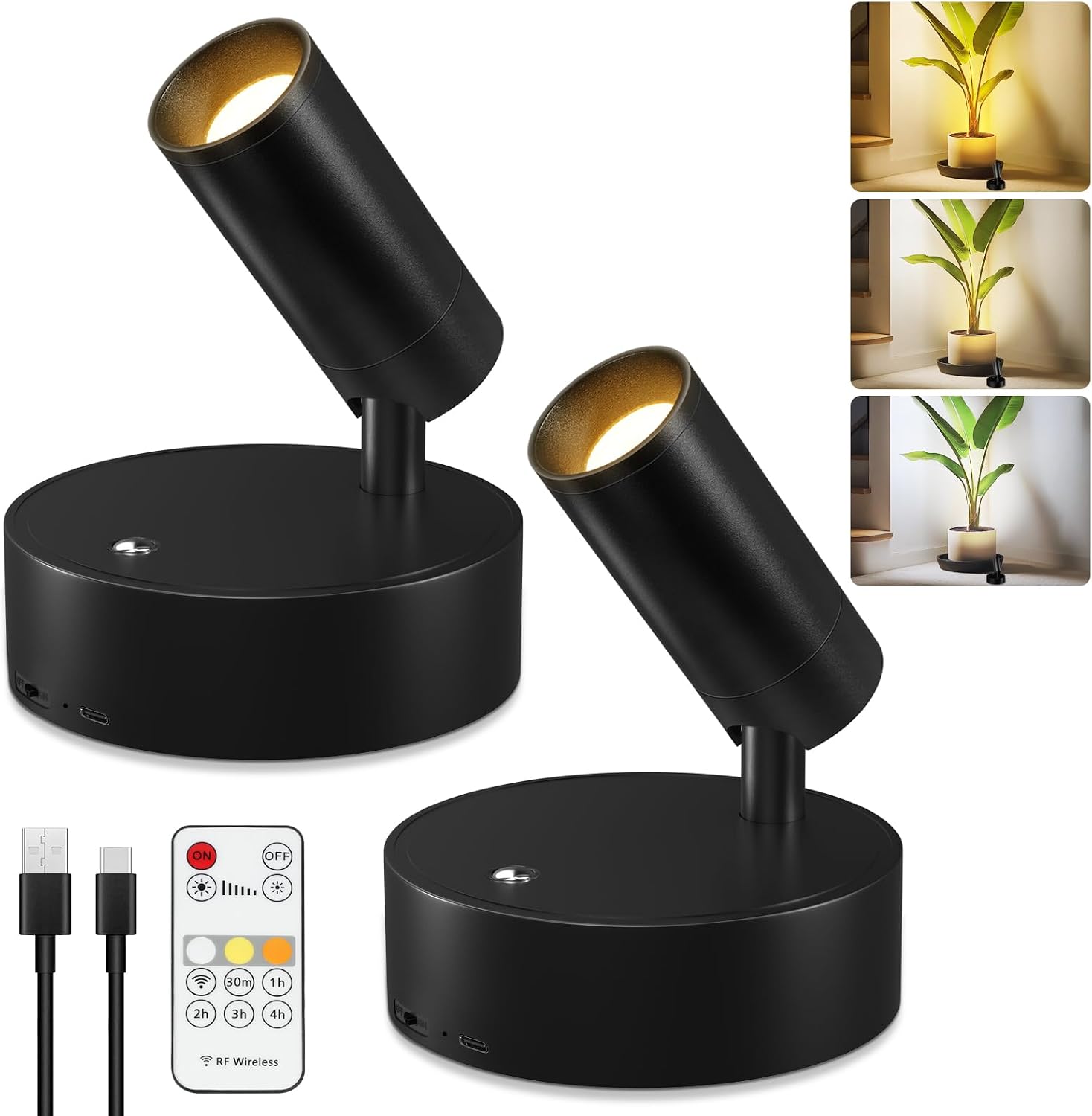 Detalle de Kimjo D0802 draadloze led-wandspots, oplaadbaar via USB-C, set van 2